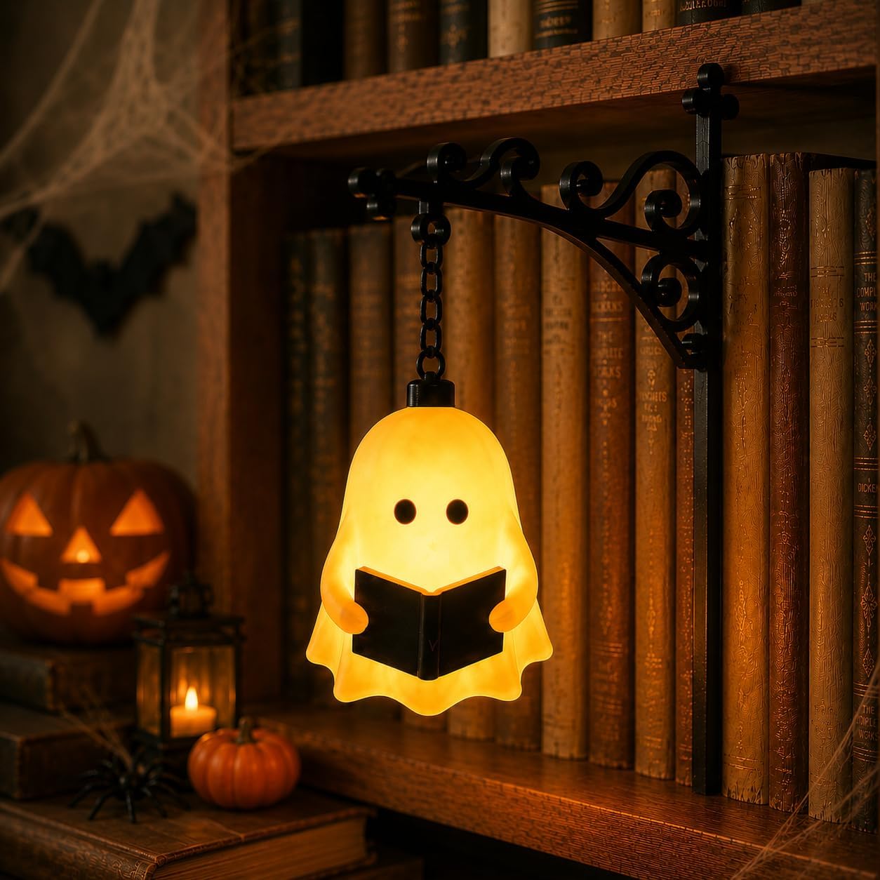 Library Lantern Decorative Bookshelf Lighting Lamp with Warm LED Nightlight，B