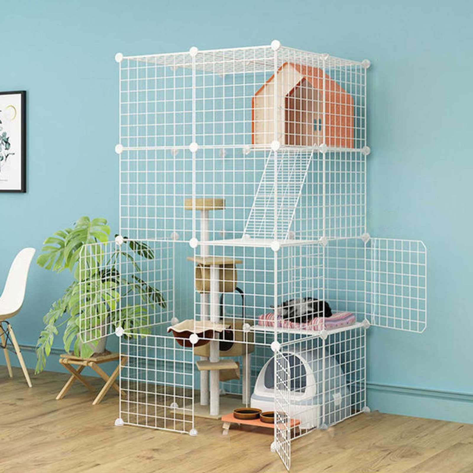 Cat Cage Cat Enclosure Outdoor Indoor DIY Cat Playpen Ideal for 1-4 Cats - Metal Fence for Puppy, Rabbit, Kitten - Indoor/Outdoor Enclosed Cat Puppy Playpen