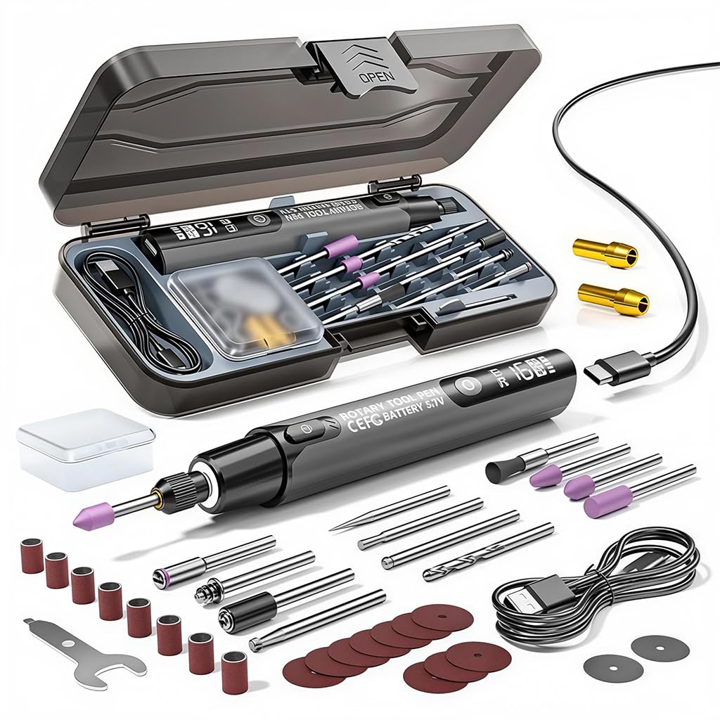 Verilux® Mini Cordless Rotary Tool for Engraving, Mini 3.7V Rechargeable Lithium-Ion Rotary Set with 6-Speed Adjustment 5000-16000 RPM and 34 Accessories for Craft, Jewelry, Wood, and DIY Detail Work-image-1