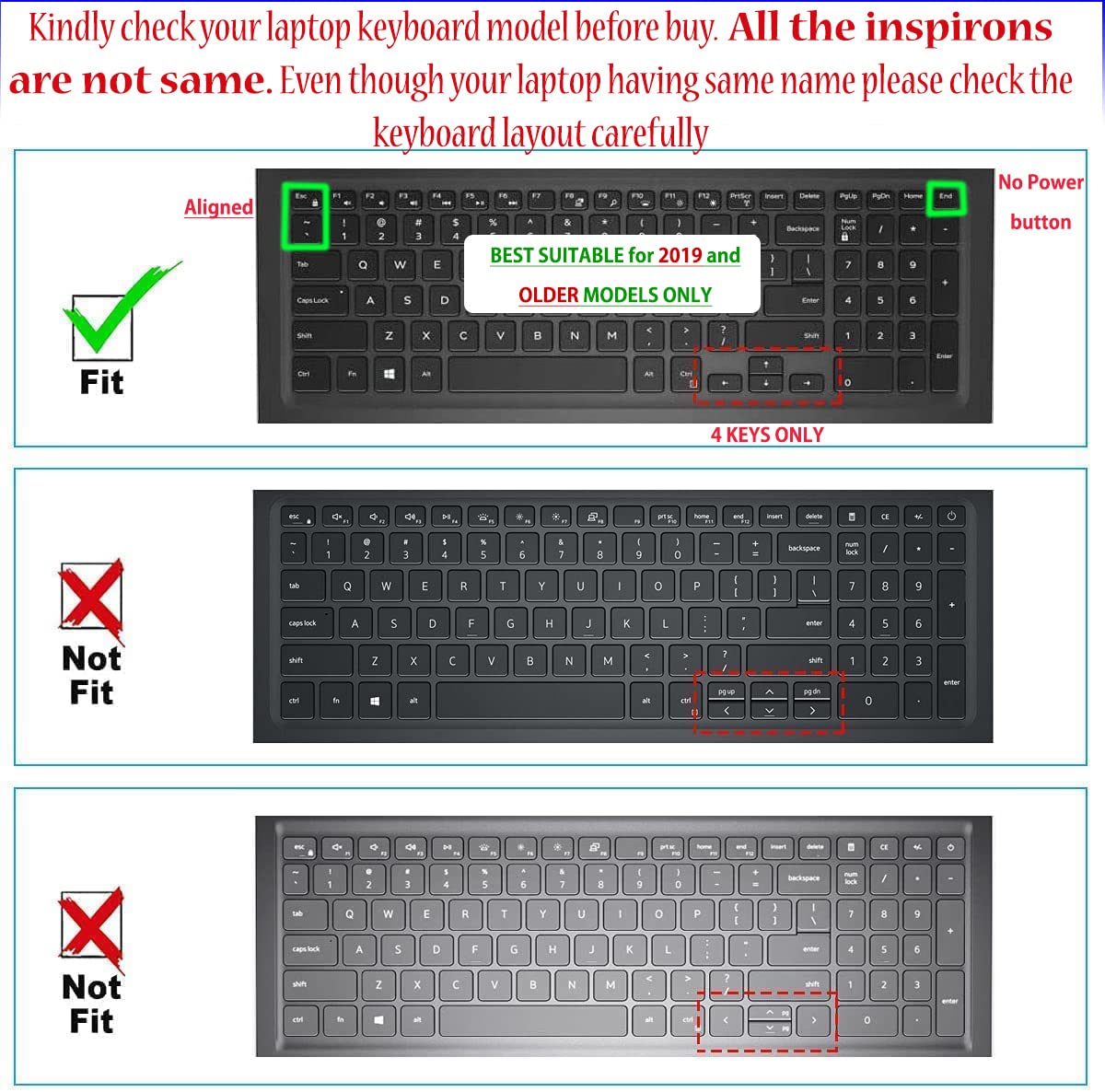 Capsa Keyboard Cover for 2019 2020 Dell Inspiron 15 3000 5000 7000 15.6 inch/Dell G3 G5 G7 15.6" Series/2020 Dell Inspiron G7 17 7786 7790 Series Keyboard Cover Skin(Clear)