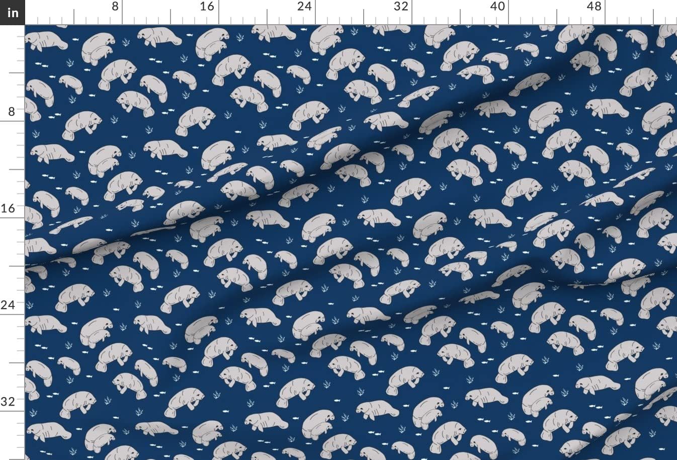 Spoonflower Fabric - Manatee Manatees Animals Navy Florida Nautical Printed on Minky Fabric by The Yard - Sewing Baby Blankets Quilt Backing Plush