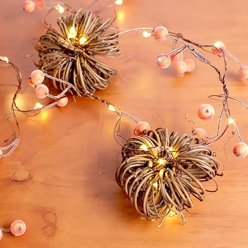 Halloween Decorations Rattan Pumpkin String Lights 10ft 30LEDs Fall Garland with Lights Battery Operated Fall Lights with Remote for Home Halloween Thanksgiving Indoor Outdoor Harvest Decor