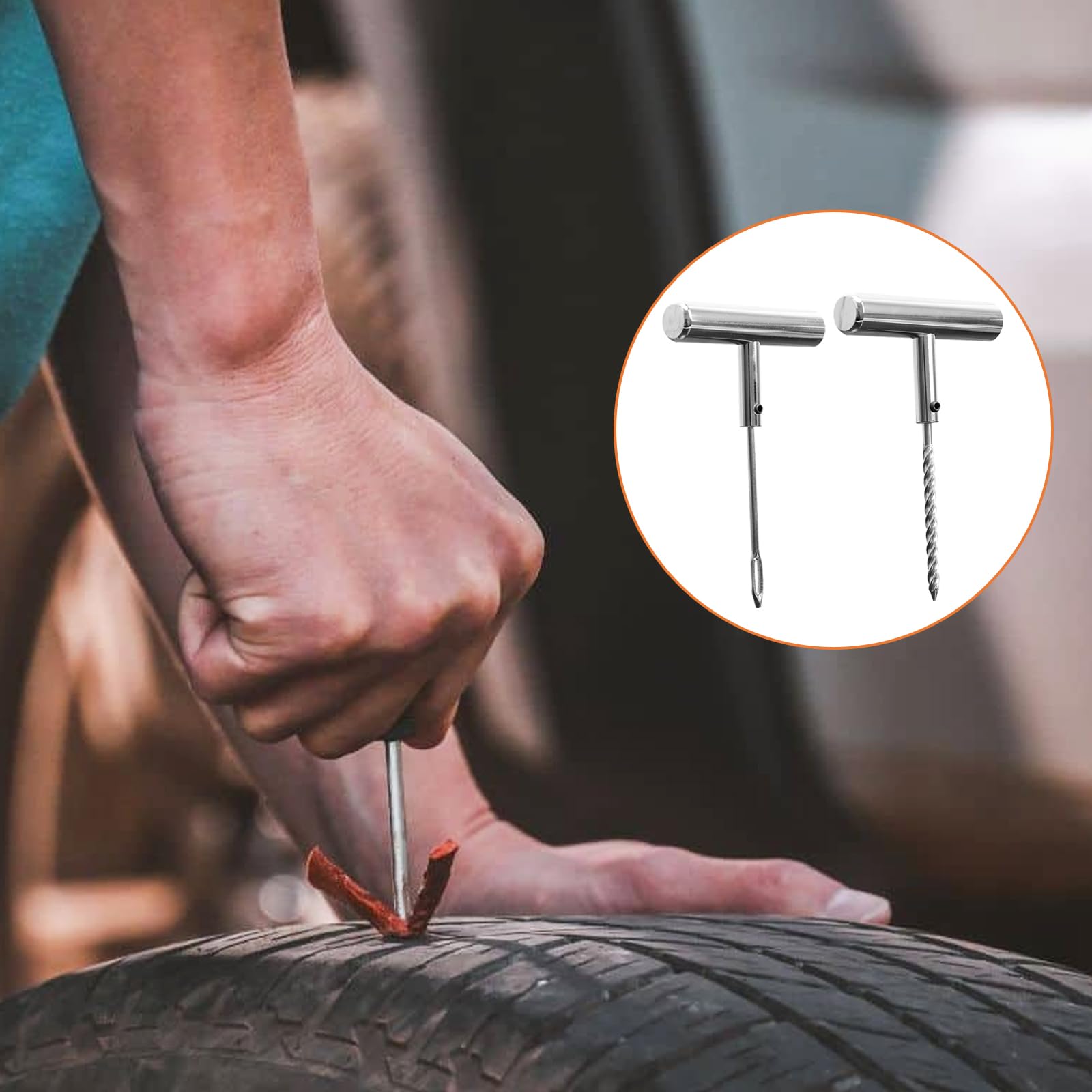 Kit di attrezzi per la riparazione di pneumatici in acciaio inossidabile resistente con impugnatura a T per riparazione pneumatici per automobili e moto