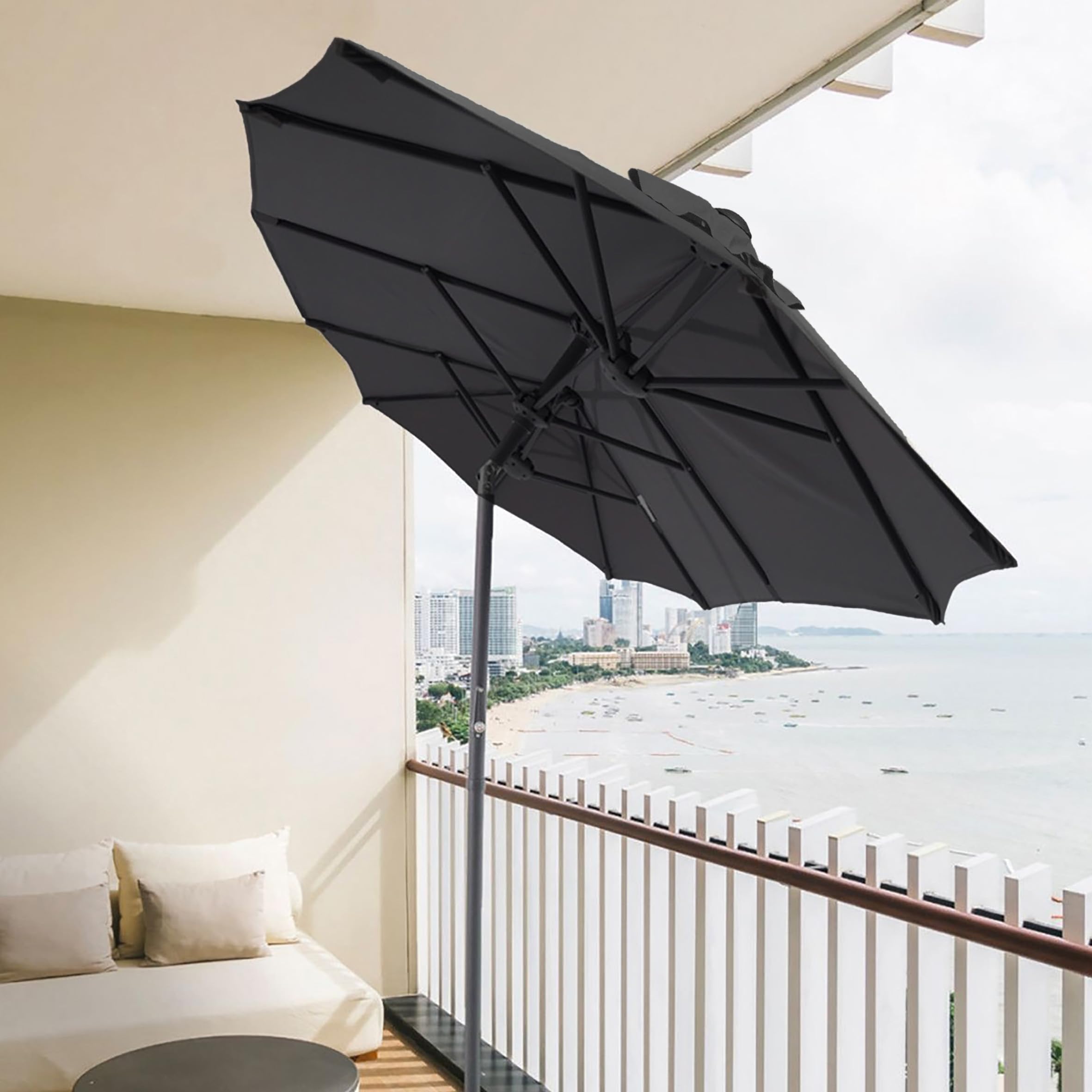 Spetebo Doppel Sonnenschirm mit Kurbel 300 x 150 cm - anthrazit - XL Gartenschirm mit Knickgelenk - Martschirm Sonnen Schutz UV 50+ für Balkon Terrasse Garten groß verstellbarer Neigungswinkel