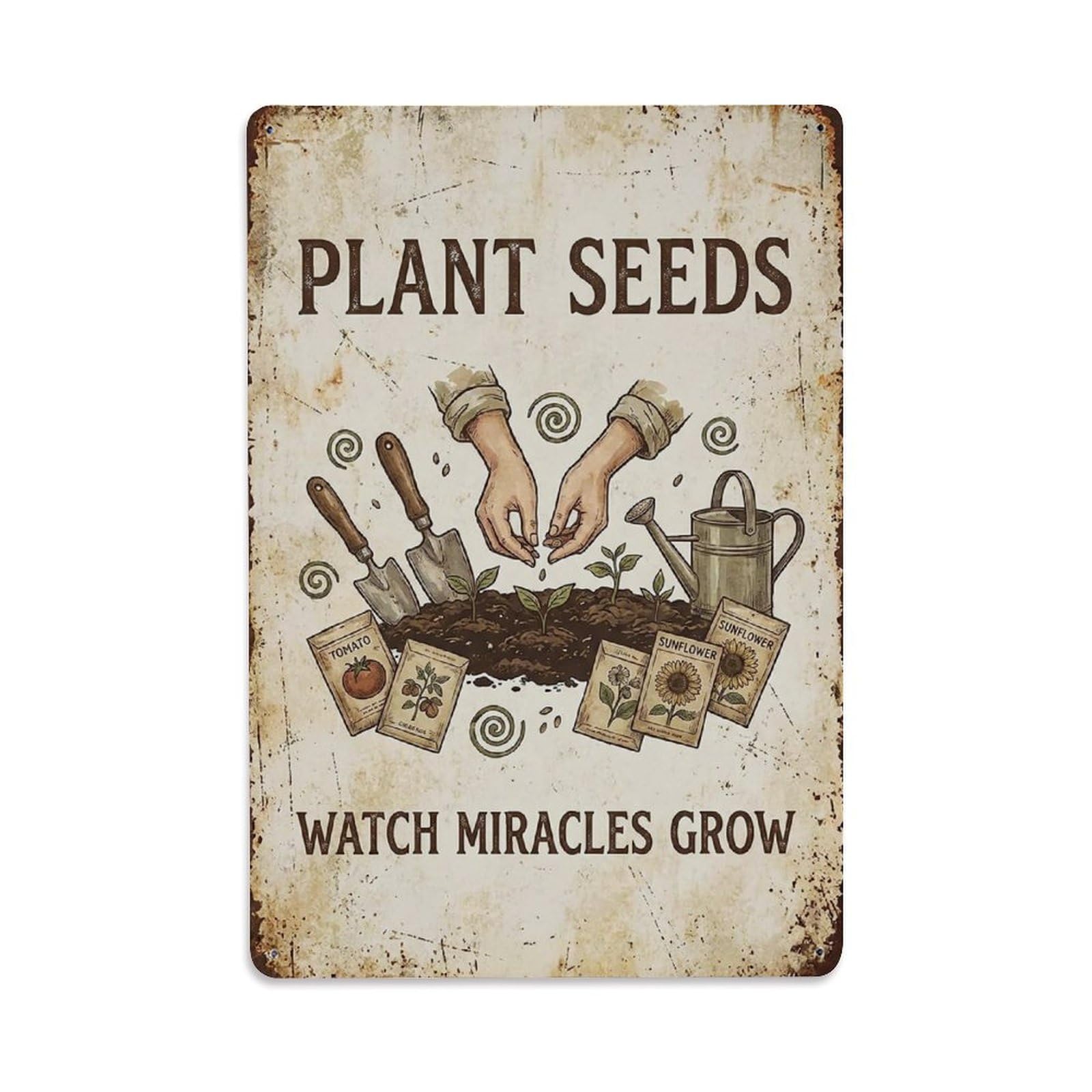 Plant Seeds Watch Miracles Grow Metal Tin Sign