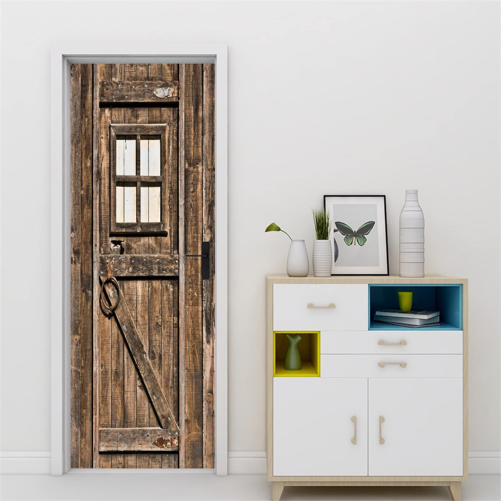 3d Stickers Porte Porte Rétro&Bois Auto-AdhéSif Murale DéCoration De La Maison Stickers Muraux Chambre Salon Affiche Amovible Art Autocollants L90 x H210cm