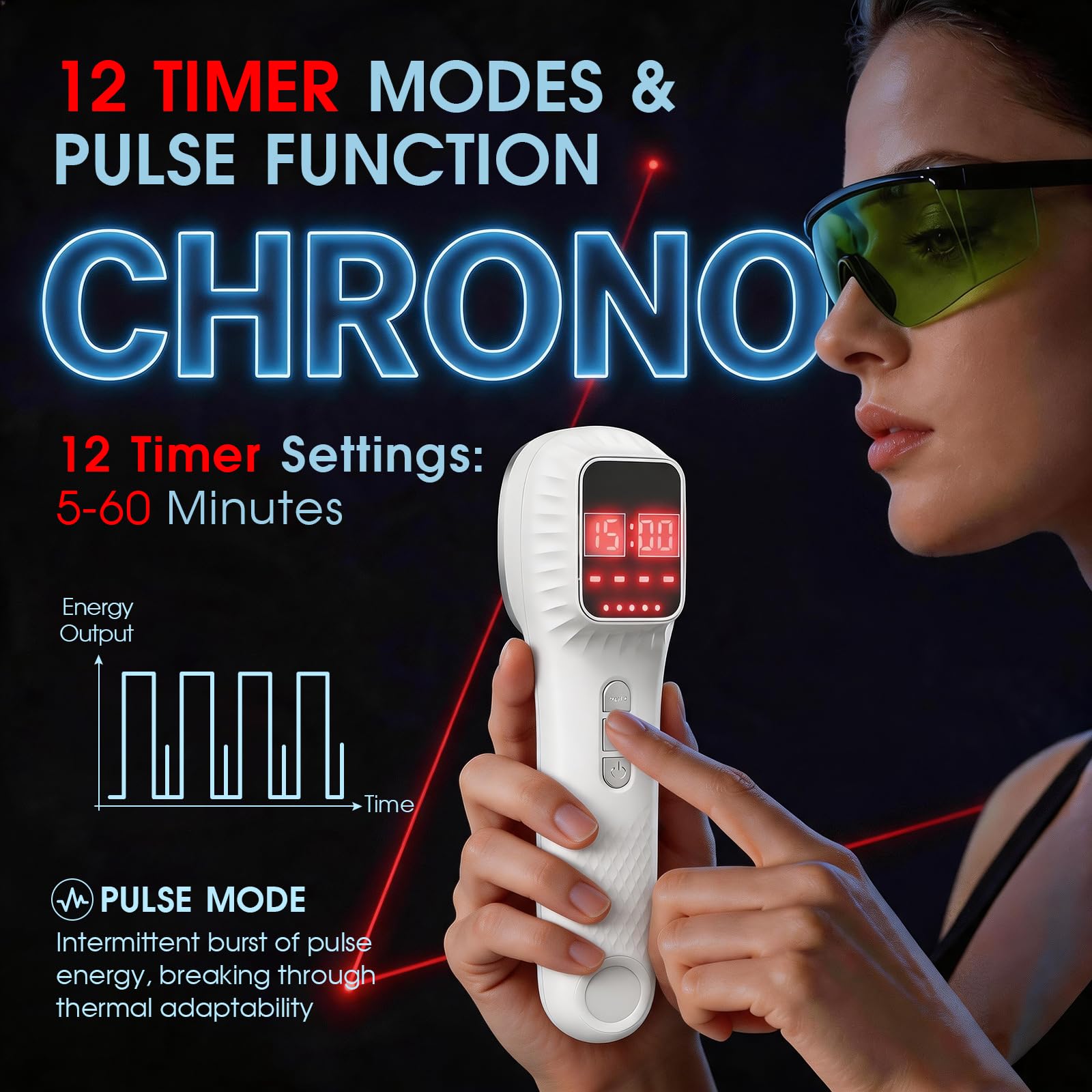 iKeener Luce Terapia Rossa Dispositivo(3x808nm,16x650nm),FDA Approvata Attrezzatura Alleviare Portatile Dolore,Terapia Laser Freddo Apparecchio per Schiena,Viso,Corpo,Muscoli,Ginocchio,Spalla