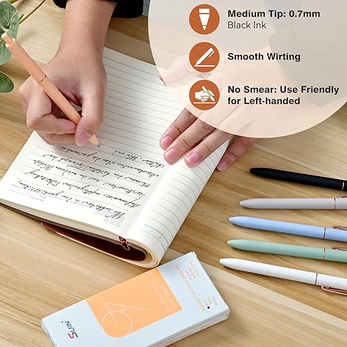 Miniatura 5 de SUIN Bolígrafos de gel  Tinta negra de secado rápido de 0.028 in, bolígrafos de gel retráctiles, punta fina media para una escritura suave, bonitos