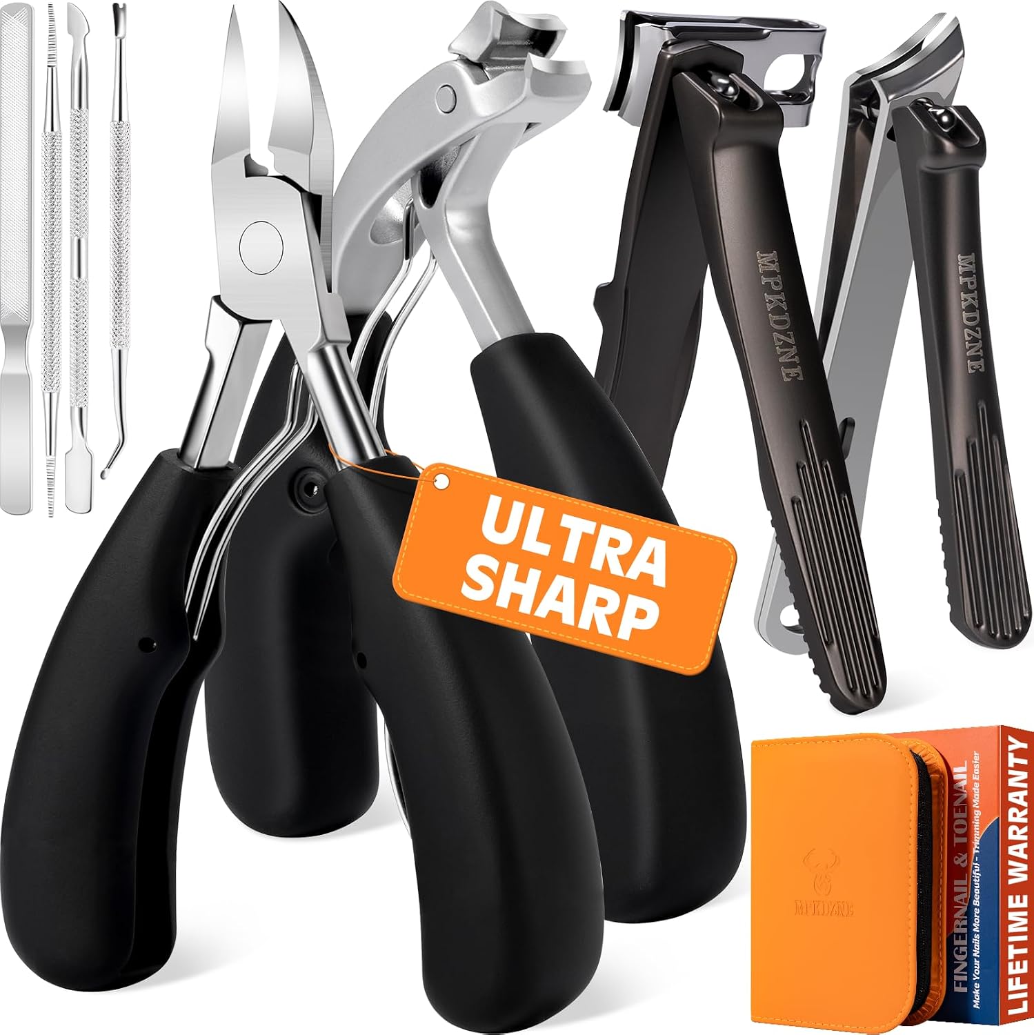 Upgraded 20% Ultra Sharper All-in-One Fingernail and Toenail Clippers, 15% Thicker Sturdy DE-420J2 Stainless Steel, Great Gifts Nail Clippers for Seniors Toe Nail Clippers with Case (8-in-1 Black)