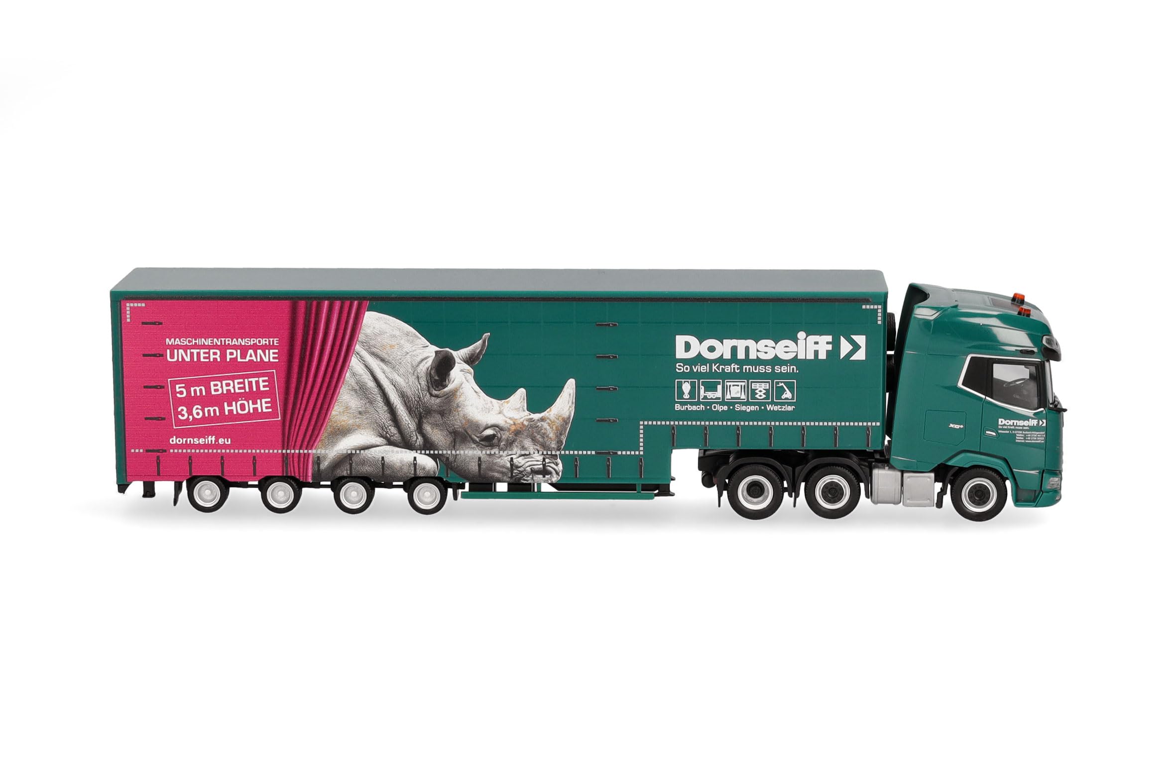 Herpa Model ciężarówki DAF XG+ naczepa objętościowa "Dornseiff", miniatura w skali 1:87, kolekcjonerski, Made in Germany, plastik