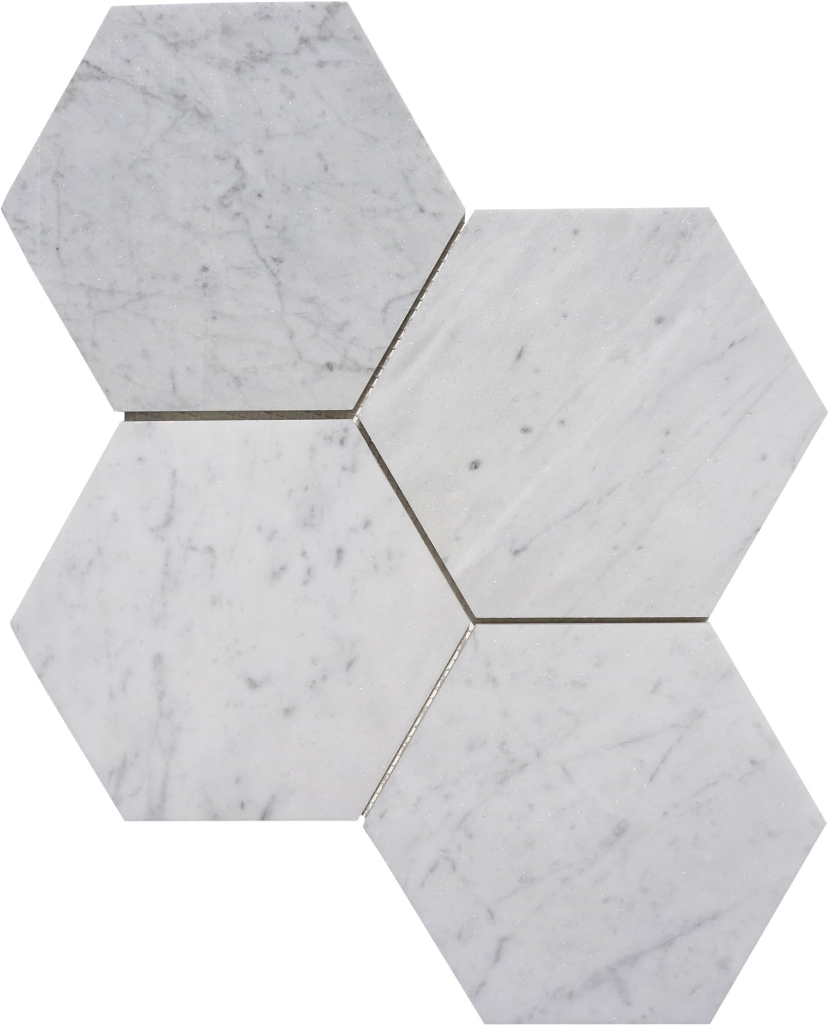 Italian Bianco Carrara (Carrera) White Marble 6 Inch Hexagon Mosaic Tile - Polished