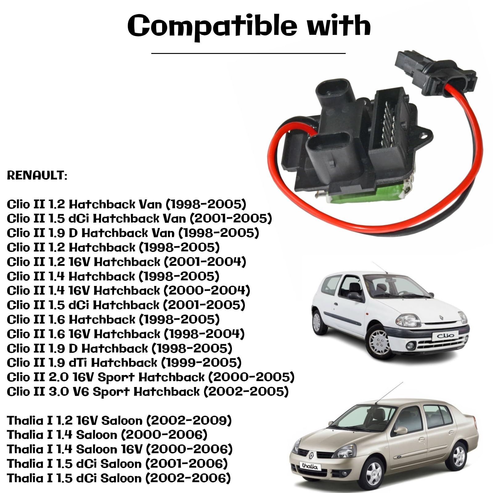 Twowinds - Resistenza del Riscaldamento 7701050900 Compatibile con Renault Clio 2 (1998-2006), Thalia 1 (2000-2008) - Centralina Resistenza Ventola Abitacolo