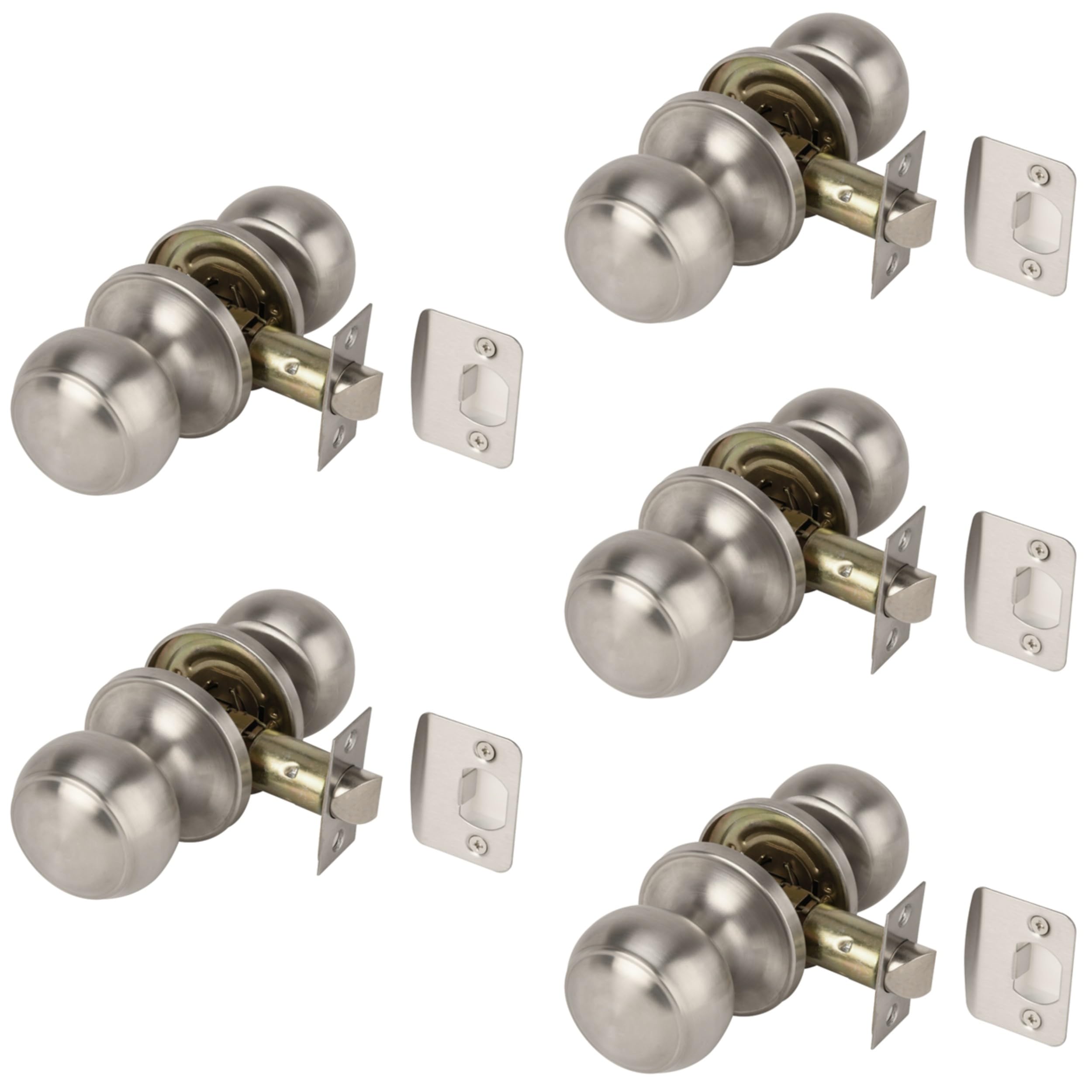 Hunta Satin Stainless Steel Handlezone® 5 Sets Riva Passage Knobset, Non-Locking Interior Door Knobset, Adjustable 60-70Mm Latch –