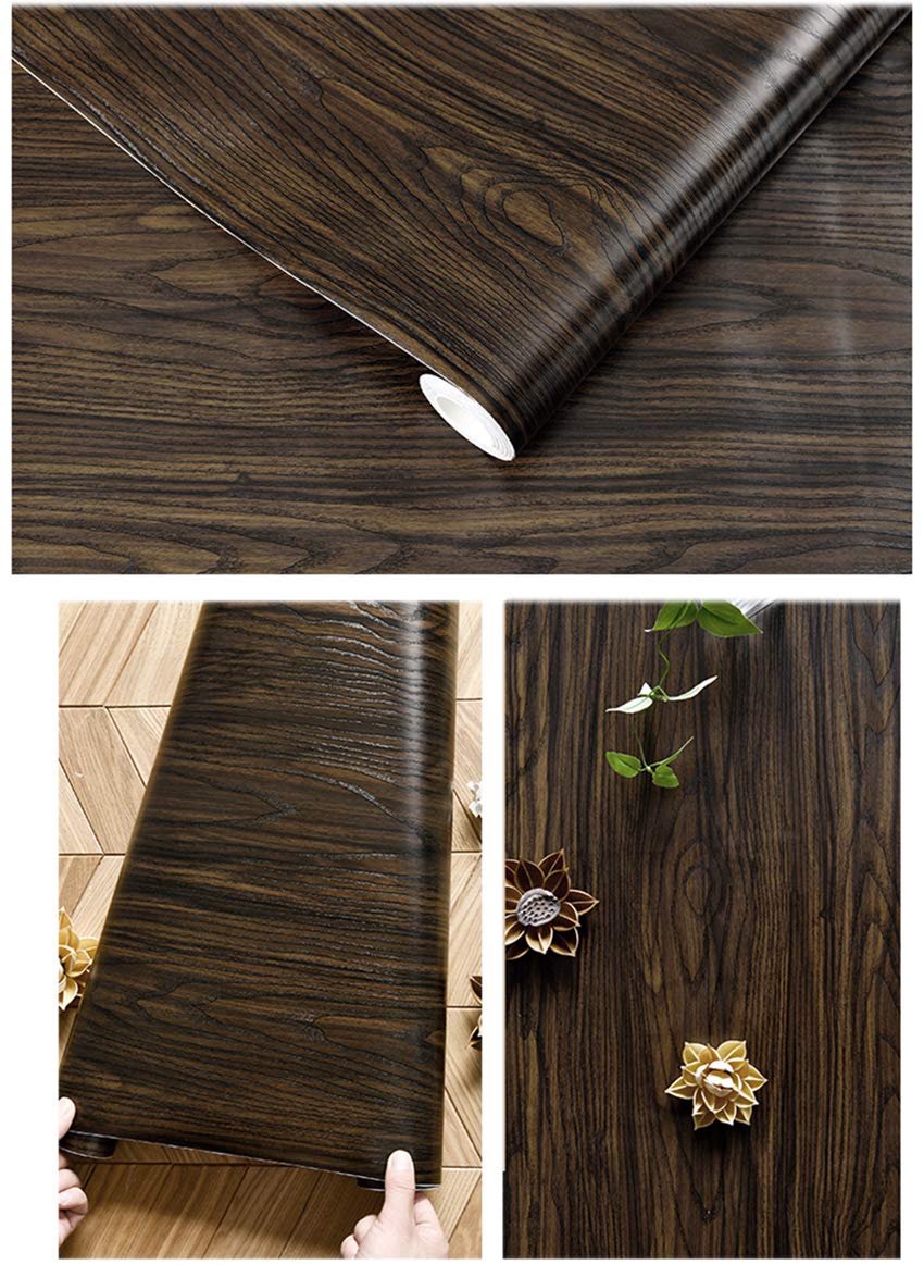 TaoGift Self Adhesive Dark Oak Wood Contact Paper Shelf Liner for Kitchen Cabinets Table Countertop Cupboard Desk Door Furniture 15.7