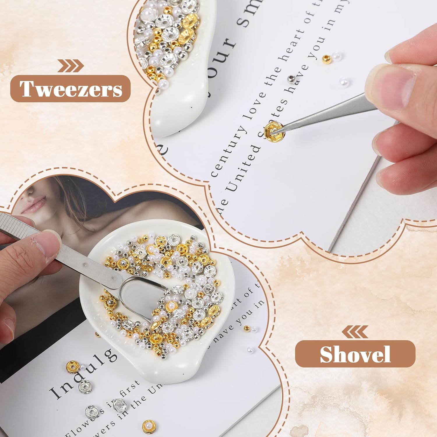Tyqour 5 Pcs Cake Decorating Tools Set - 2 Claw Pearl Piercing Removal Ball Grabber Tool Pen, 2 Tweezers with Shovel Head Septum Bead Holder, 1 Bent Tweezer Cake Cupcake Cookie Decorating Supplies