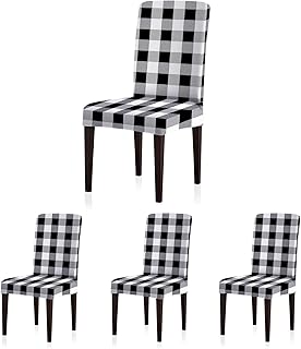 SoulFeel Set of 4 Buffalo Check Chair Covers, Removable and Washable Str...