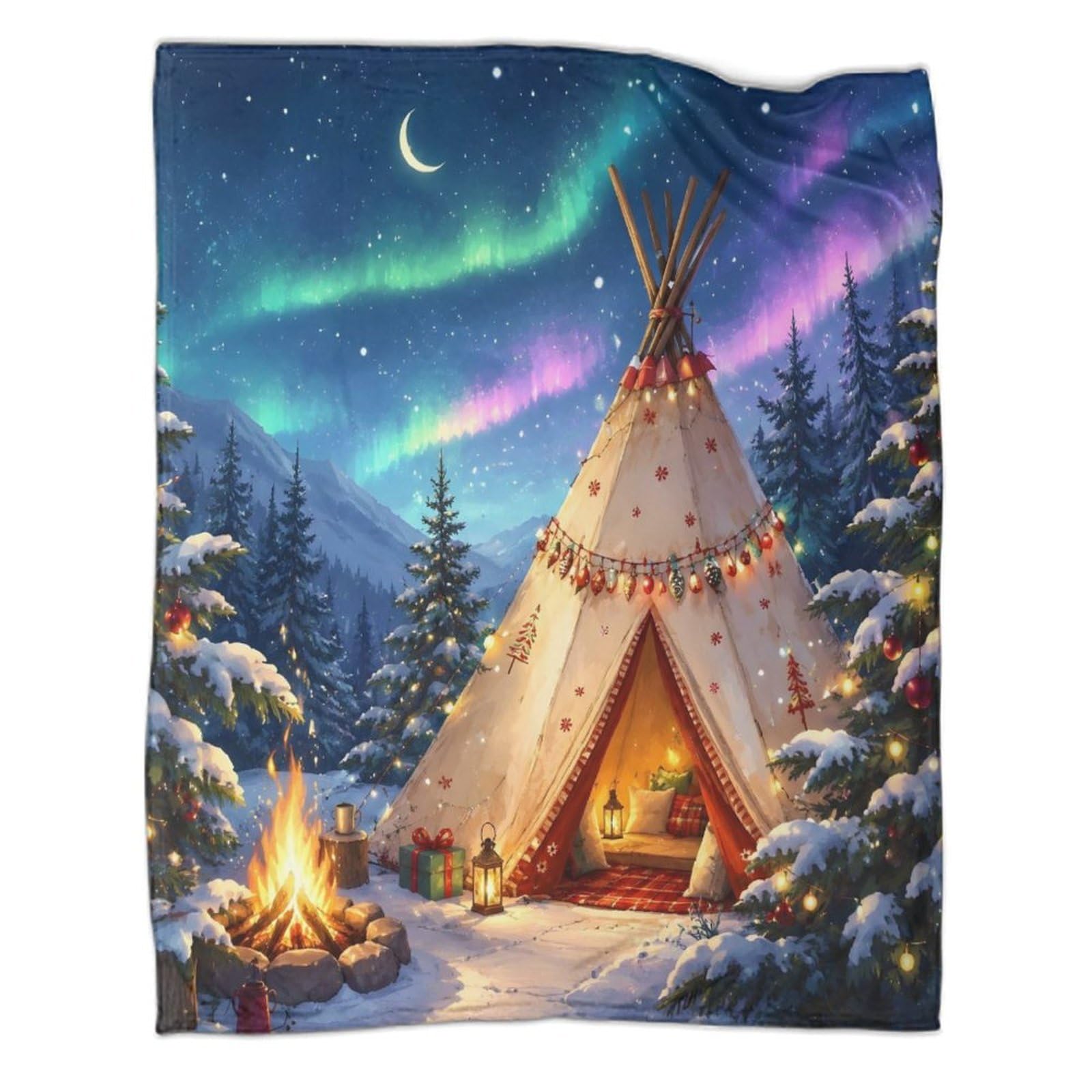 Winter Tipi Motiv Mikrofaser Kuscheldecke weiches Fleece Gefühl