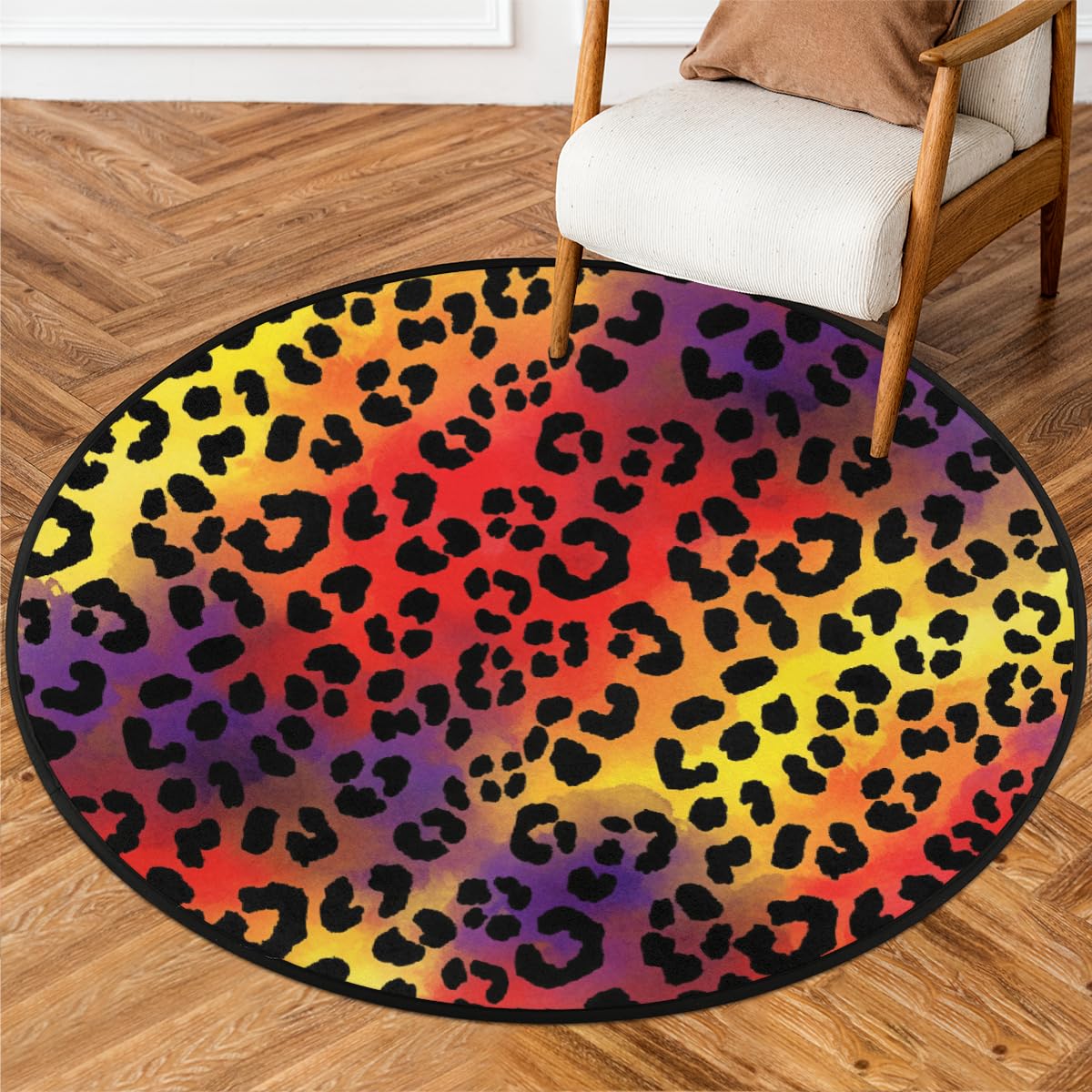 Tapis rond antidérapant imprimé léopard pour décoration esthétique