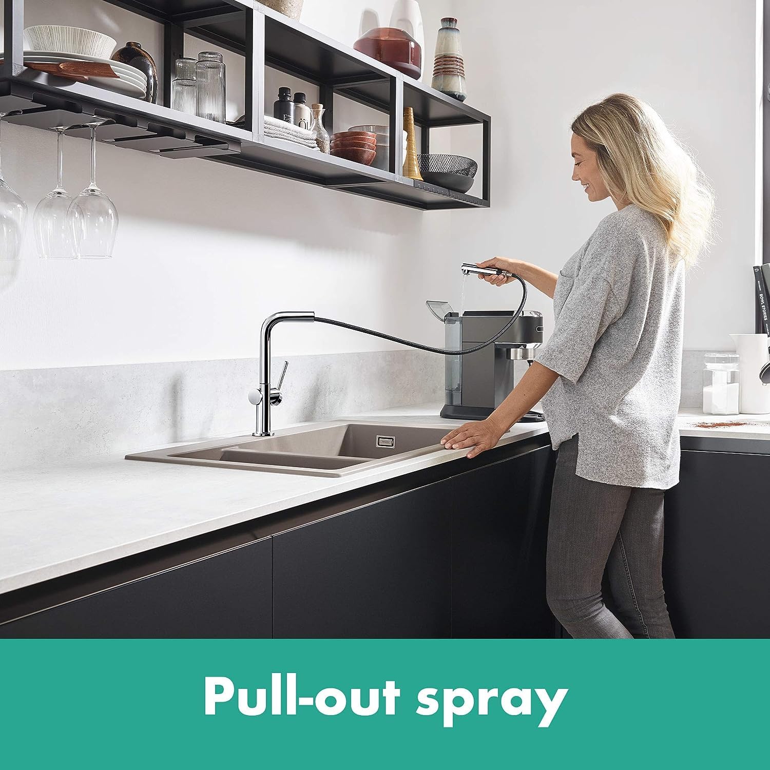 hansgrohe Talis M54 - Rubinetto da cucina con doccetta estraibile (1 getto), Miscelatore cucina con altezza bocca 270 mm, Rubinetto monocomando con bocca girevole, cromo, 72808000