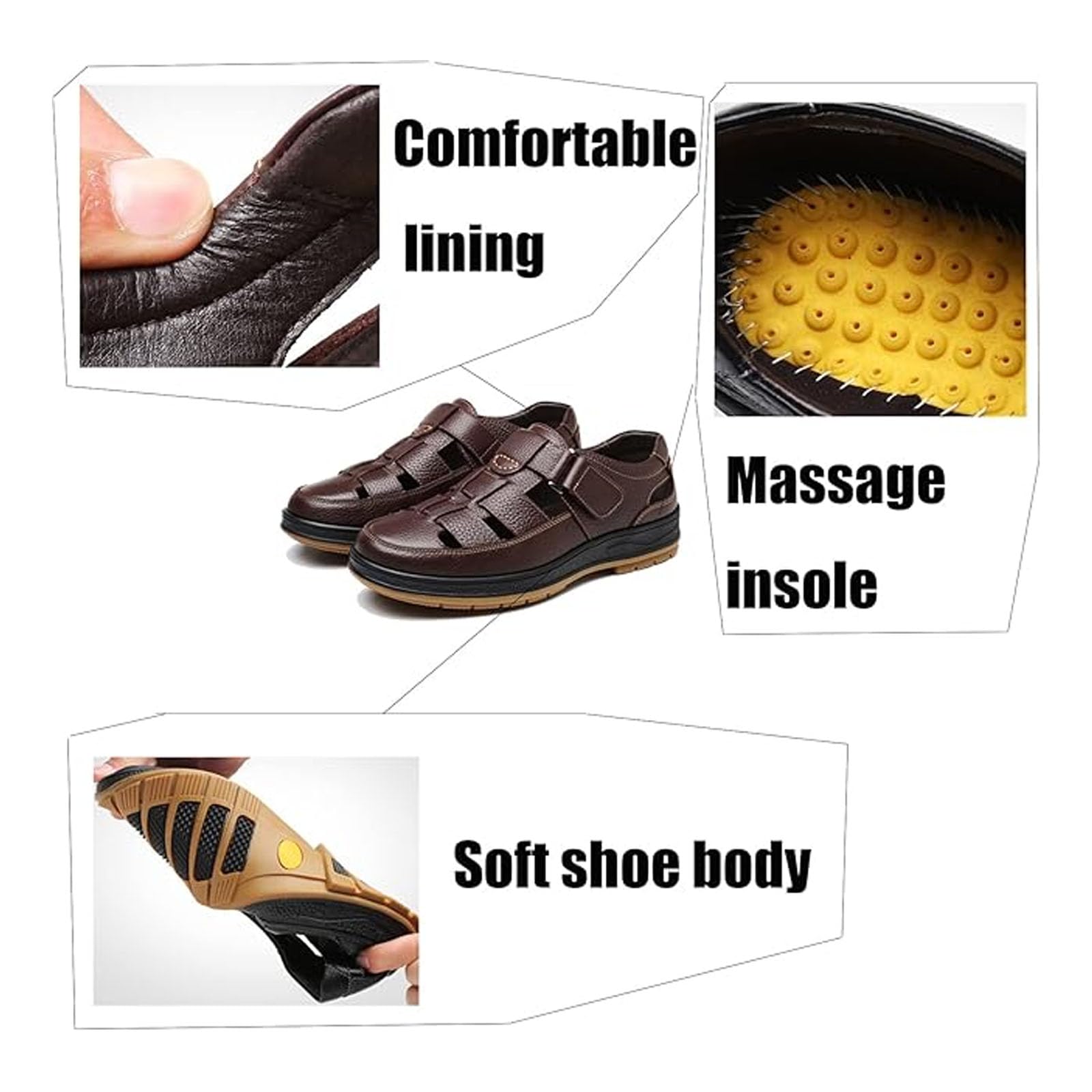 Sandalias huecas para hombre con puntera cerrada, de piel, ligeras, antideslizantes, transpirables, ajustables, para senderismo, informales, caminar, atléticas, para deportes al aire libre