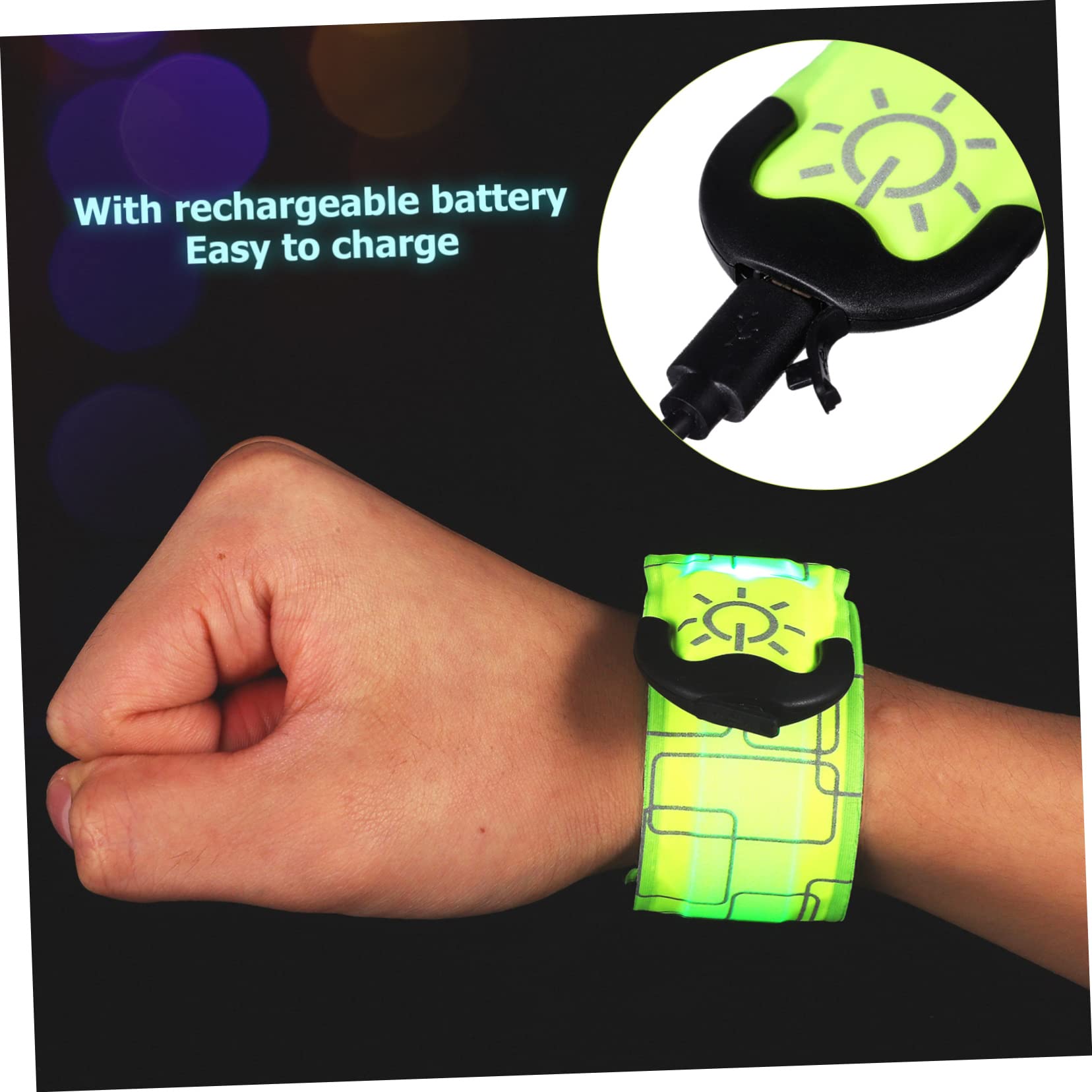 Mipcase 4 Pièces Papa Cercle Voyant de Charge Boutons de Couvercle de Pot Poubelle Rochet Brassard LED Rechargeable Bracelet LED réfléchissant Bracelets de Claque brassards pour Courir PVC