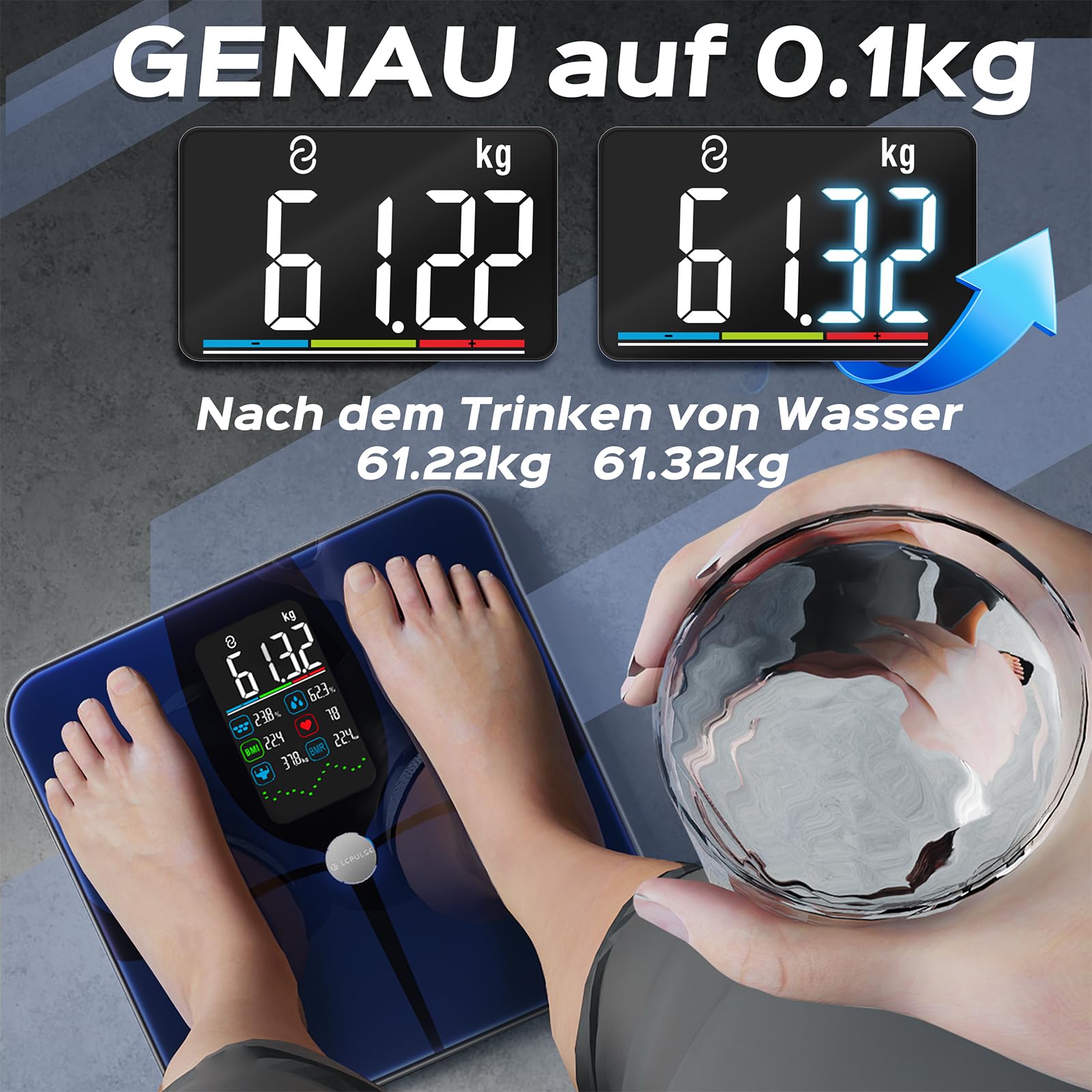 Bilancia Pesapersone Digitale, Bilancia Impedenziometrica Professionale, Smart Bilancia Massa Magra e Grassa BMI con 22 Indici, Bilancia Pesapersone Professionale con App (Ricaricabile)