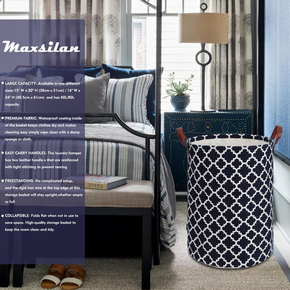 Maxsilan 80L X-Large Laundry Basket with Drawstring, Collapsible Laundry Hamper with Handle - Image 2