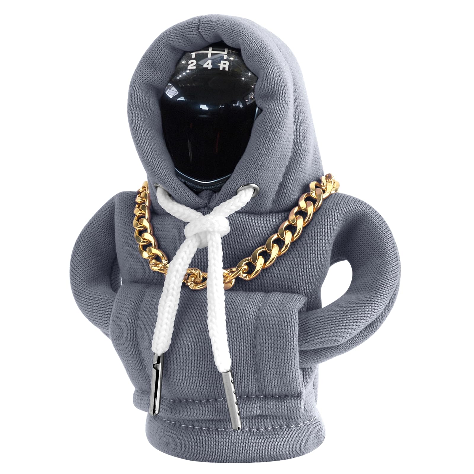 VAGCARS Shift Knob Hoodie for Car, Gear Stick Hoodie, Gear Stick Cover, Gear Shift Knob Cover with Necklace, Universal Car Decorations, Auto Interior Accessories for Most Vehicles (Grey)
