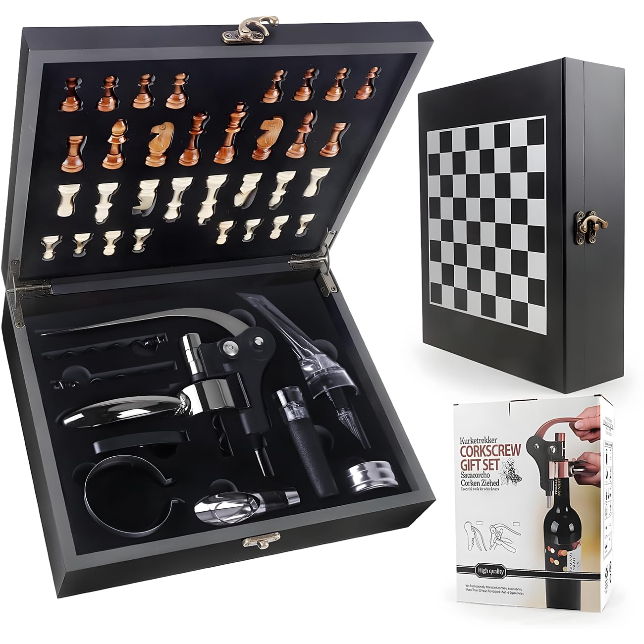 Set Accessori Per Vino In Legno - Cavatappi, Versatore, Tappo E Altro, Ideale Per Regalo - Foto 8