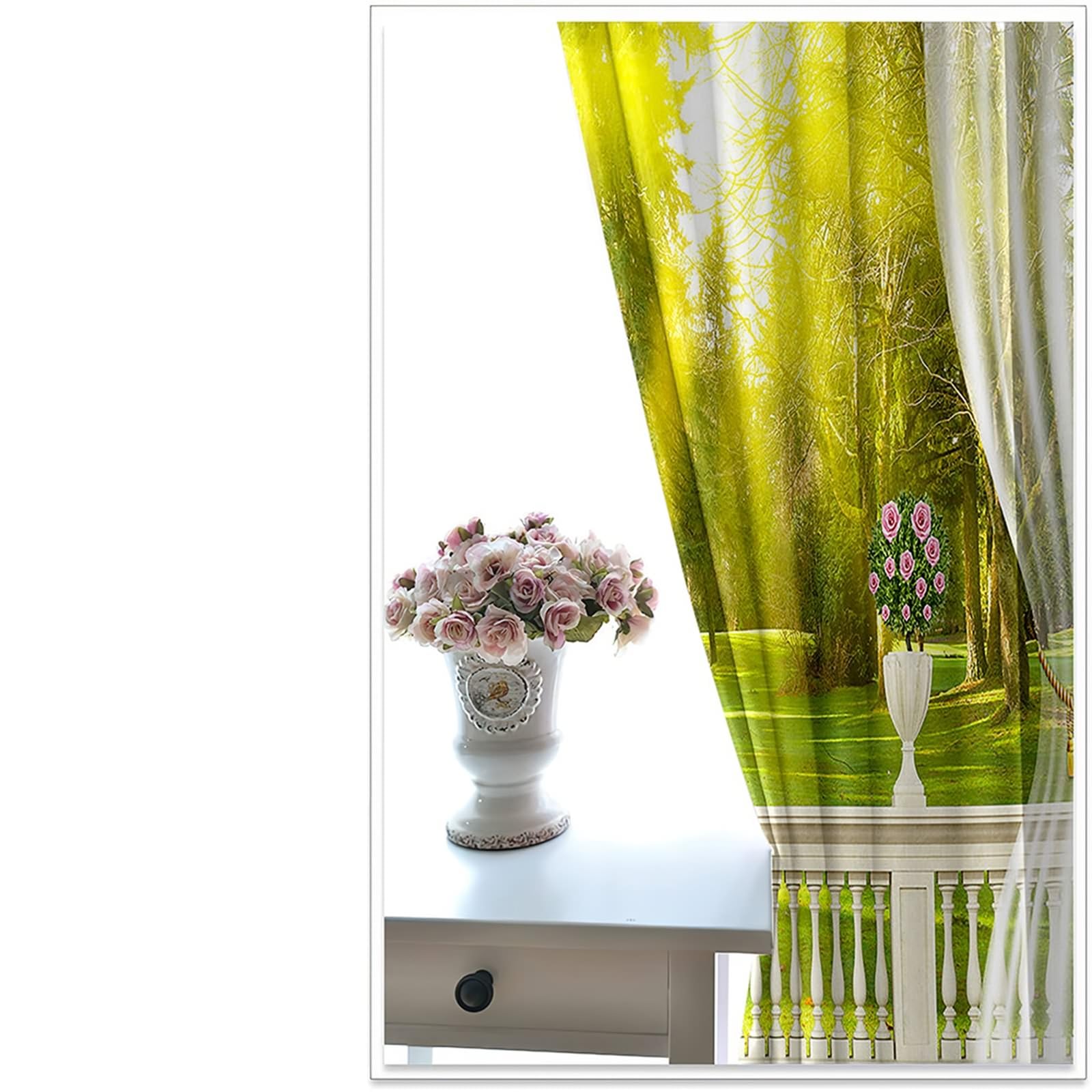 Blickdichter Vorhang 160 cm Lang, Vorhänge Verdunkelung mit Ösen 2er Set Gelb Grün Balkon Grasland Wald Landschaft Gardinen für Wohnzimmer Schlafzimmer Kinderzimmer, 107x160 cm(BxH)