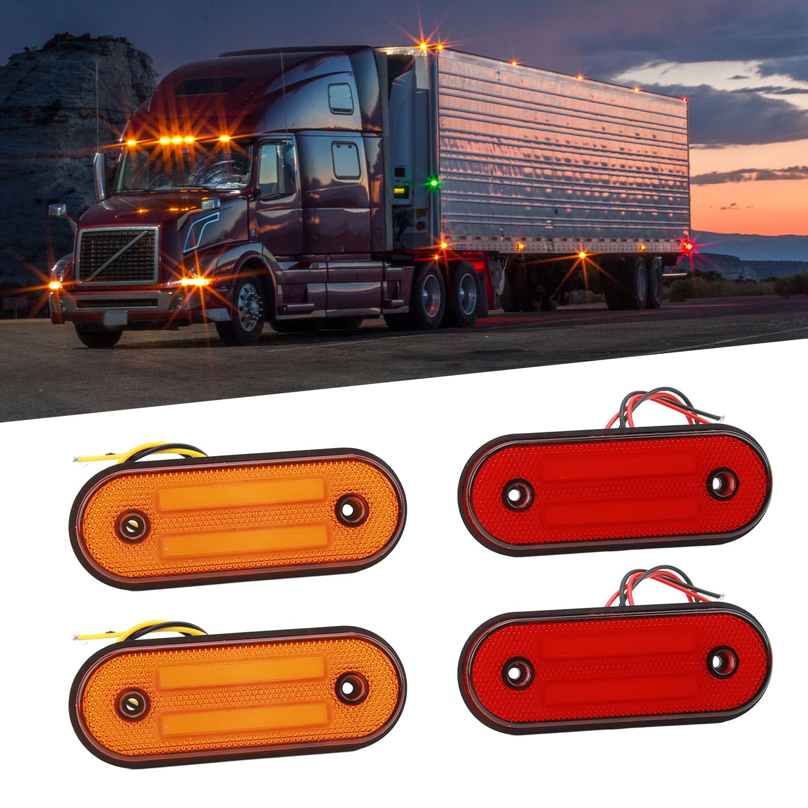 Feu Clignotant LED Latéral Yctze Ambre 12V - Pour Remorque Camion, 4 LEDs, Alliage Aluminium