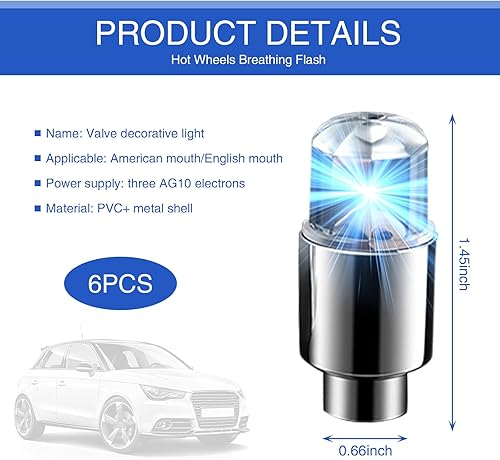 Miniatura 2 de jokormo 6 luces intermitentes para automóvil, dinámicas y frías con detección de vibraciones Hot Wheels American Valve Lights, accesorios