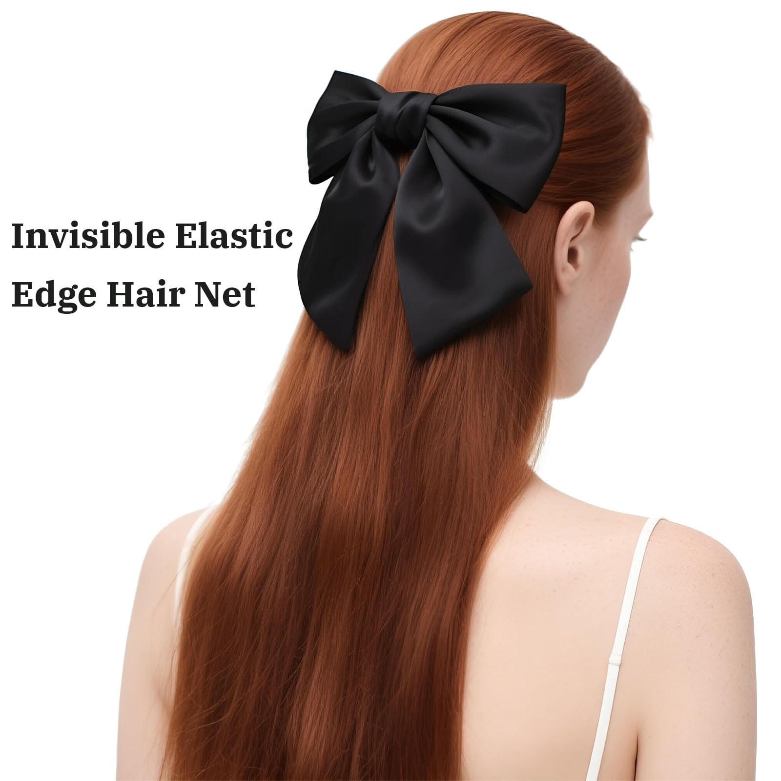 2Pcs Big Bowknot Hairpins for Women Girls French Ribbon Solid Color Satin Silky Barrette Clips,Bow Hair Clip, (Black White) - Image 4