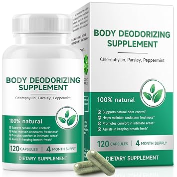 Chlorophyll Capsules Internal Body Deodorant, Natural Body Odor Control for Whole-Body Freshness, Chlorophyll with Parsley & Mint for Fresh Breath, Gut & Digestive Support, Vegan, 120 Capsules