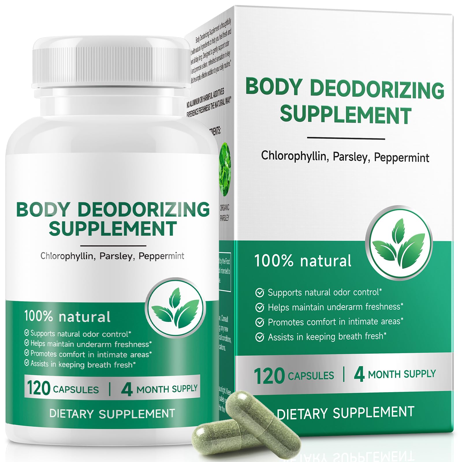 Chlorophyll Capsules, Natural Internal Deodorant for Men & Women,120 Caps