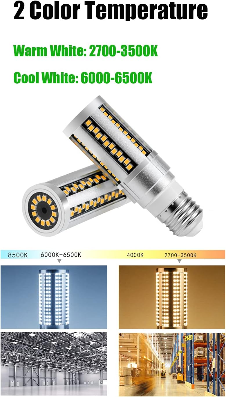 2Pack Super Bright 20W LED Corn Light Bulb 200 Watt Equivalent Warm White 3000K 2200LM E26 Base for Porch Warehouse Garage Yard Barn (20 Watt, Warm White)