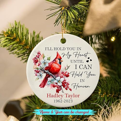 Vista 78 de Adorno de cerámica con cardenal personalizado en memoria amorosa, los seres queridos pueden dejar este mundo pero nunca dejan nuestros corazones