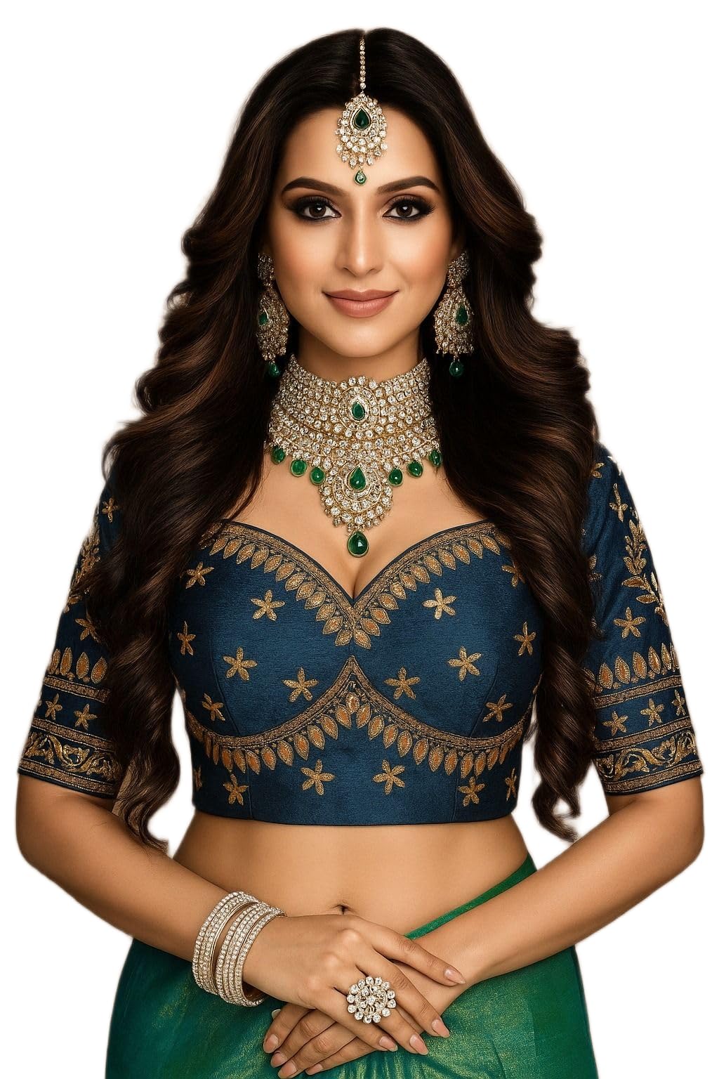 Women Half Sleeve Cotton Blend Blue Free Sized Stitched Blouse (READYBLOUSE Work FIROZI_#HC)-image-18
