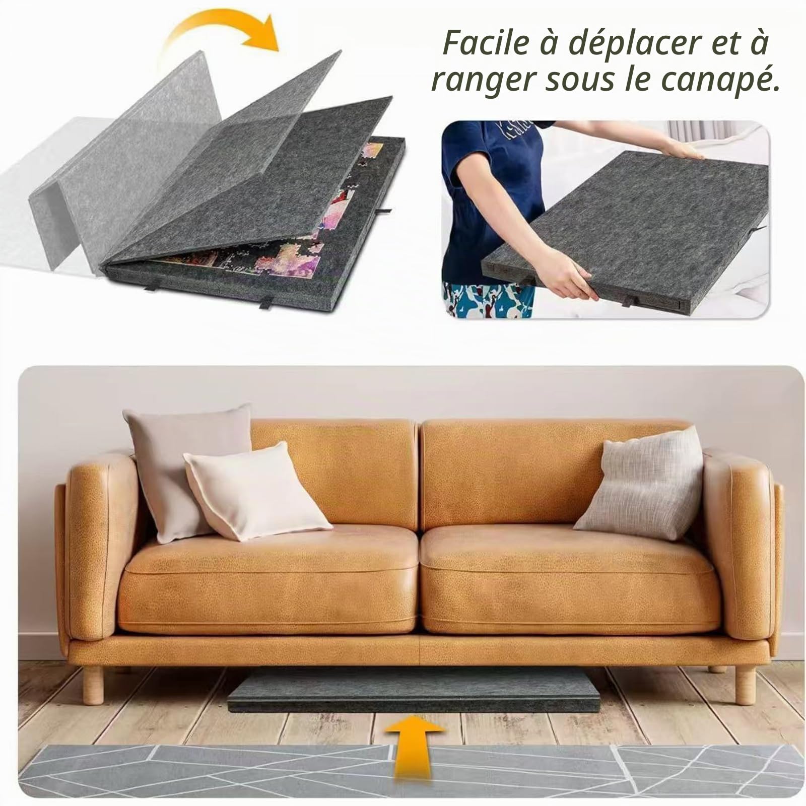 Planche de puzzle avec 6 tiroirs et couvercle, jusqu'à 1500 pièces, planche de puzzle en feutre légère et portable avec support réglable, pour adultes et enfants Dark grey 1500 pieces