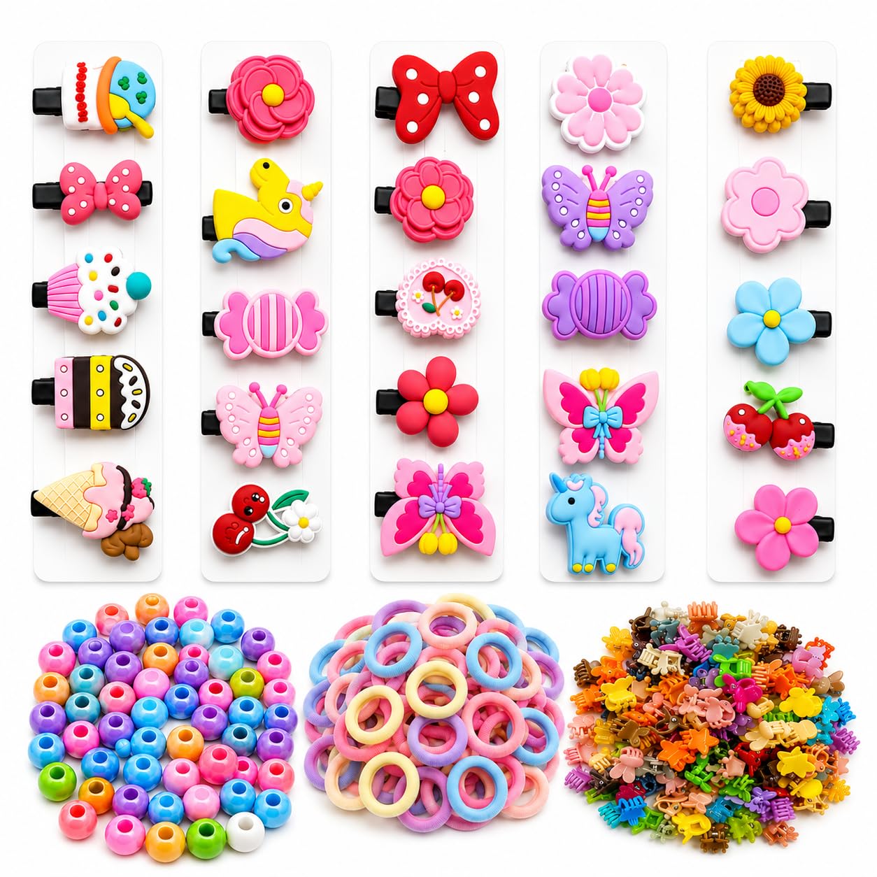 150 Pcs Hair Accessories Combo Set | Gift for 4 Year Old Girl, Birthday Gift 4 Year Old Girl, Gifts for Girls 4 Years | Hair Clips, Rubber Bands, Claw Clips & Hair Beads for Kids | Mixed Designs-image-46