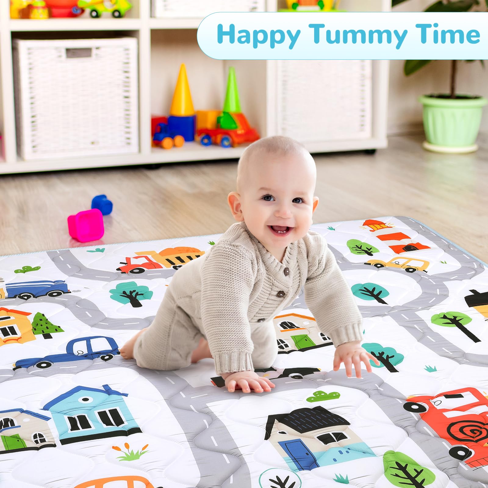 Baby Play Mat for Floor 127x127 cm,Thick Playmats for Babies Kids Toddler,Soft Non-Slip Mat for Crawling & Playing,Machine Washable Portable Playpen Mat Pad for Tummy Time,Town Car - Image 3
