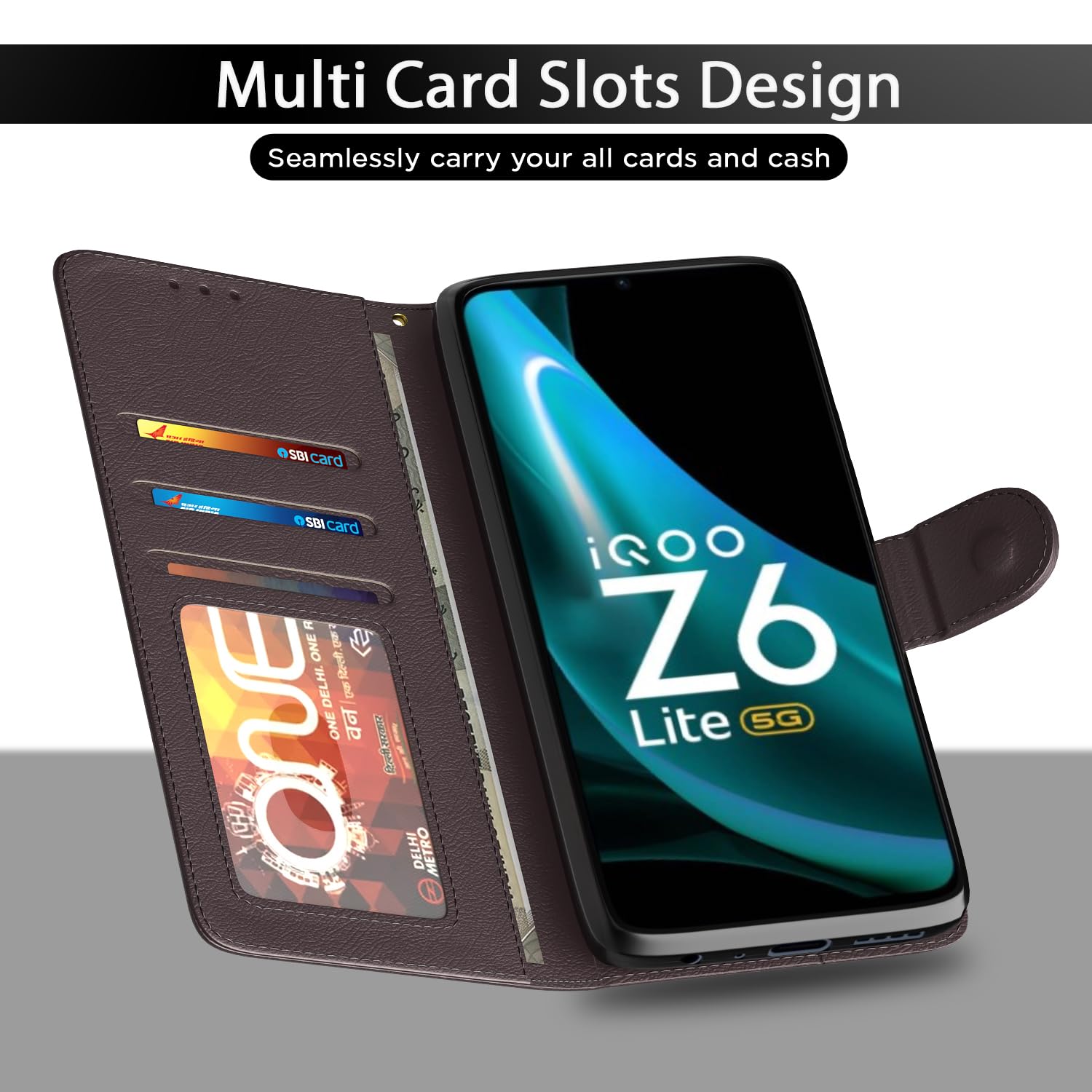 iQoo Z6 Lite 5G Flip Case - Leather & TPU Protection -5