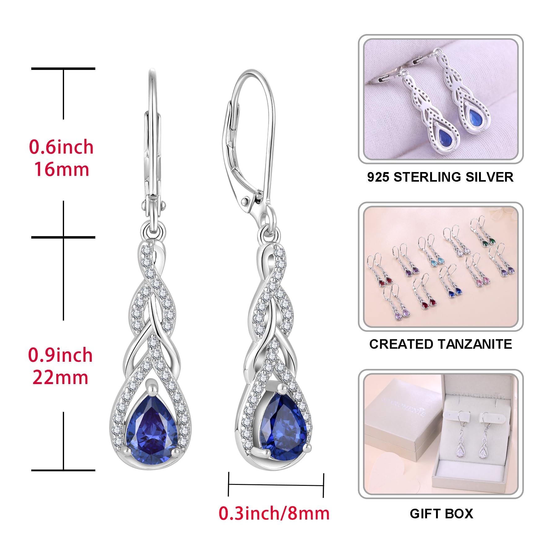 Starchenie Orecchini Donna Sterlina Argento 925 Pera Zirconia Pendenti Infinito Orecchini Compleanno Gioielli
