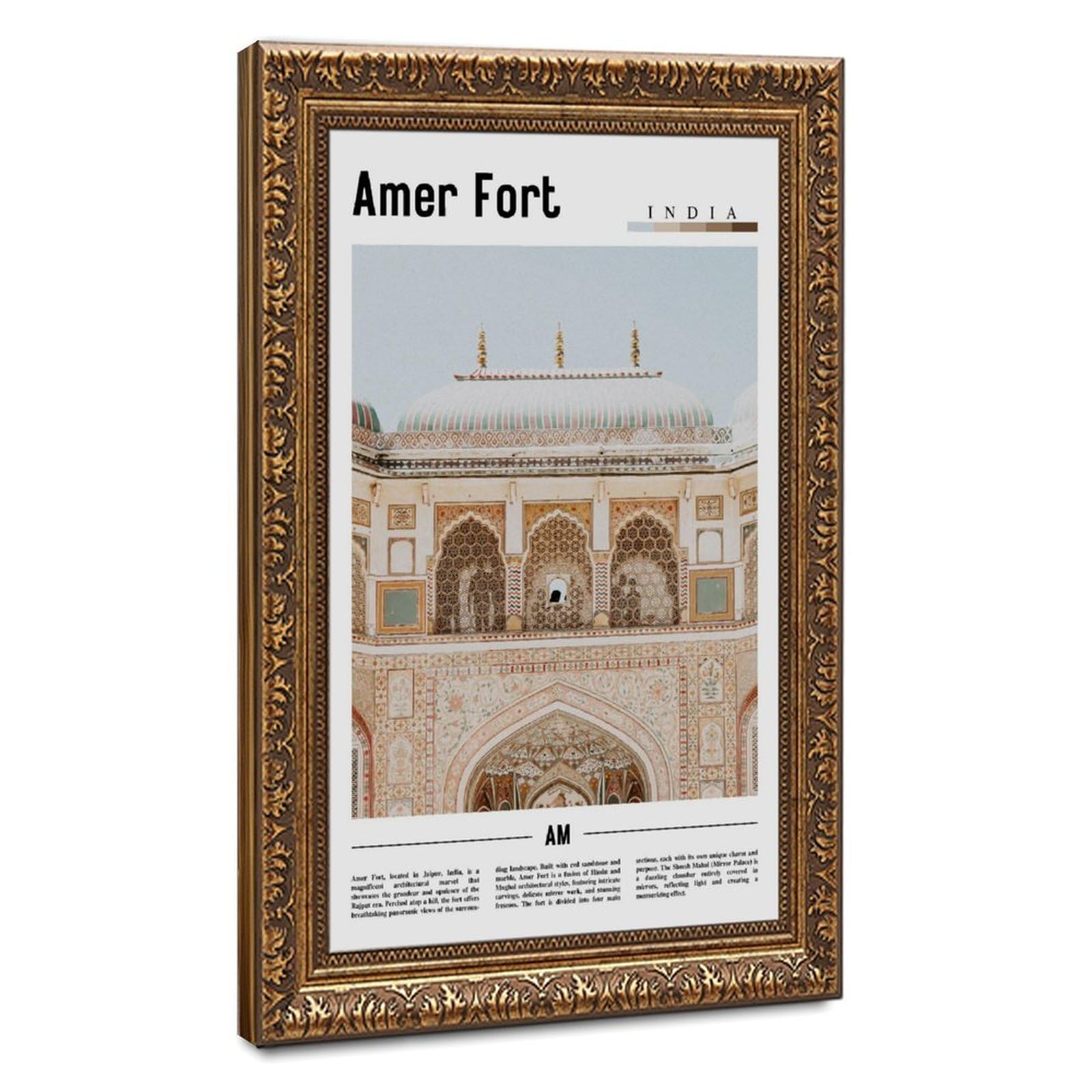 Wcyb Retro Gold Frame Amer Fort India Scenery Travel Posters Prints Canvas Deco Paintings Wall Art Hangable Frame 20" L X 30" W
