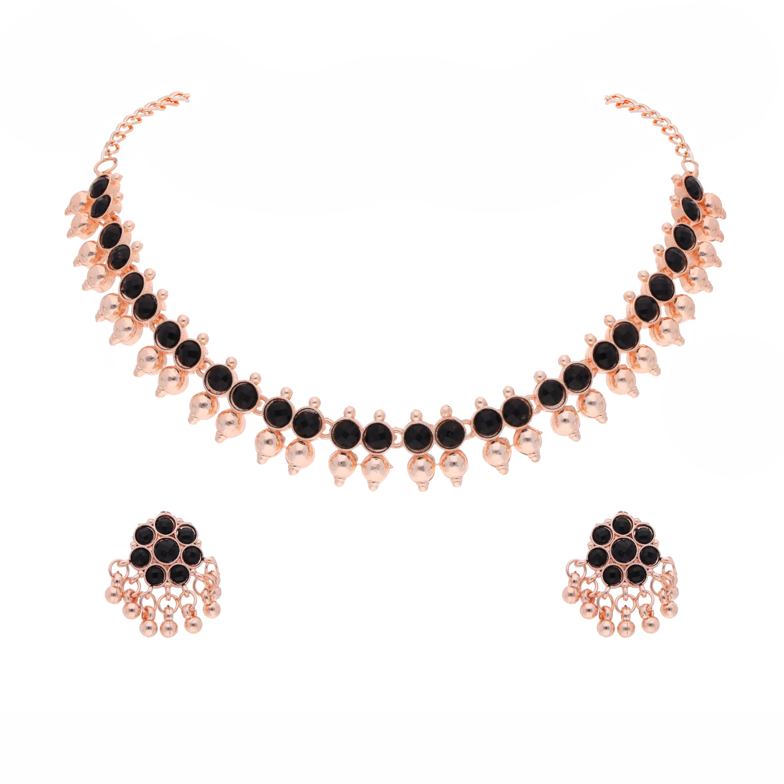 Brado Jewellery Rose Gold Polished Kundan Stone Studded Necklace with 1 Pair of earring Choker Jewelry set for women and Girls (RG - Black) (B0CK7TZSW1) Amazon Price History, Amazon Price Tracker