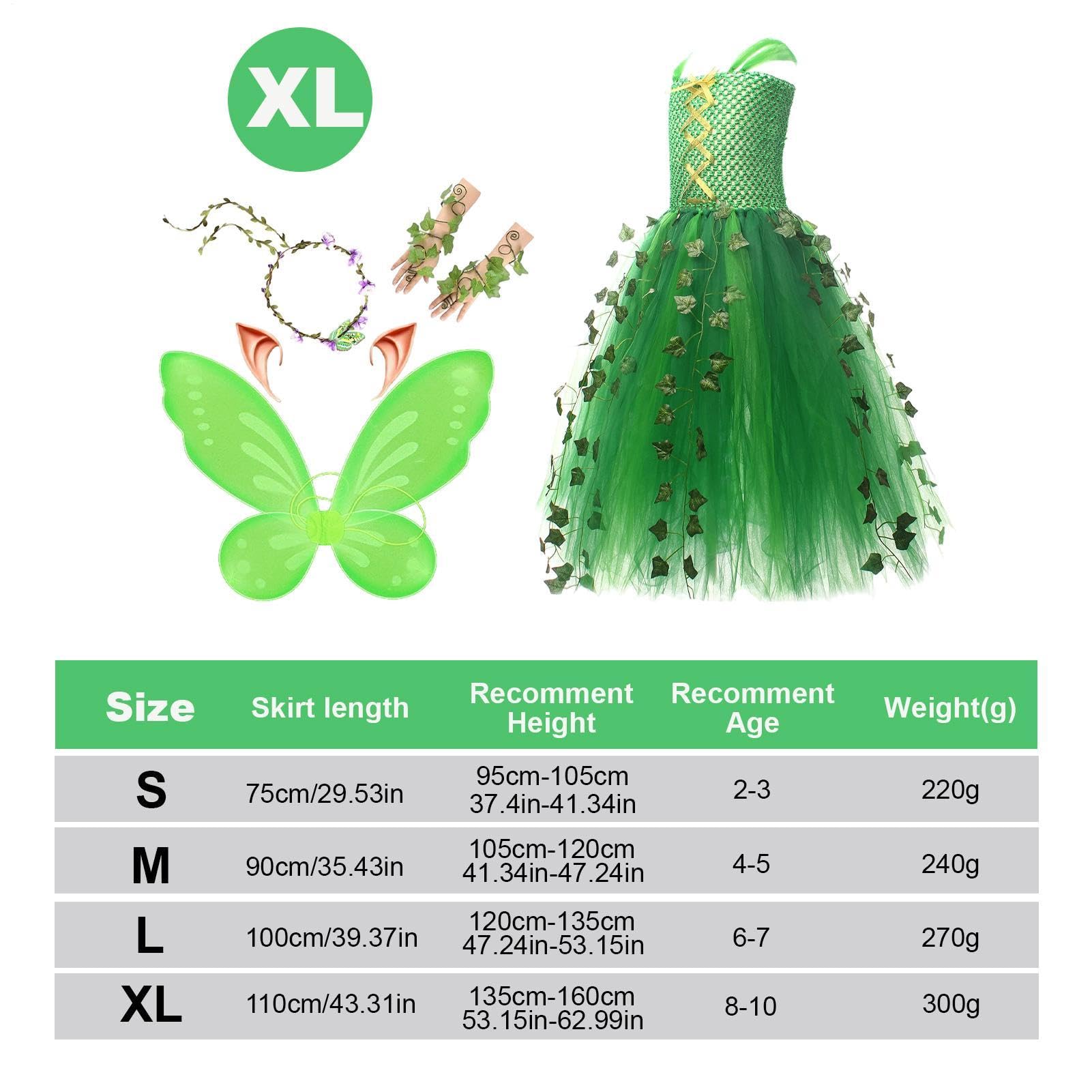 Costume Da Fata Per Ragazze, Vestito In Tulle Da Elfo Verde Con Ghirlanda S | Per Braccialetti Per Orecchie Per Cosplay Di Compleanno Di Halloween | Set Da Vestire Per Festa A Tema Foresta Per