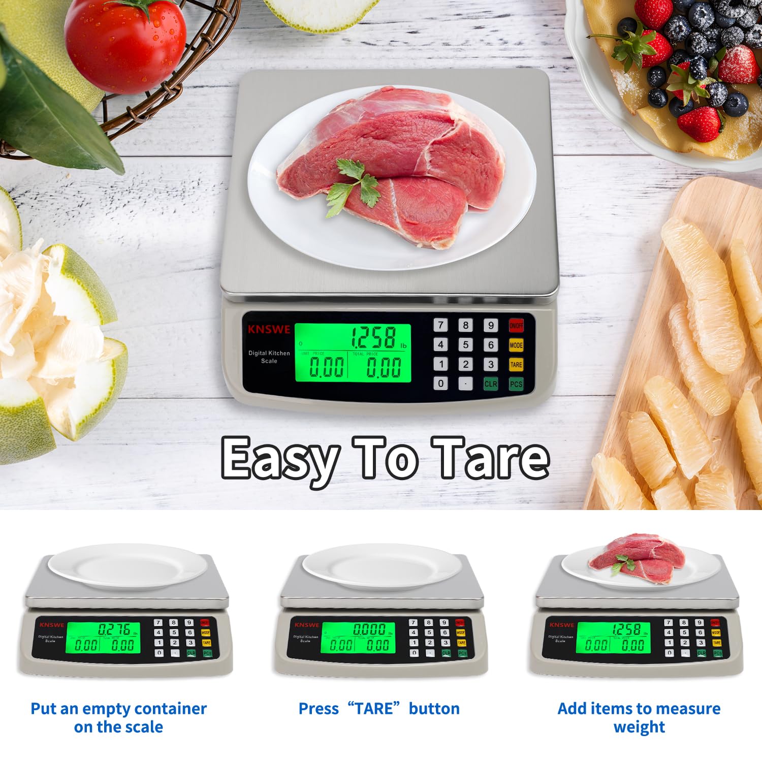 Bascula Grande Peso de Cocina Digital 40kg Acero Inoxidable Balanza Precision 1g Función Tara Conteo Cero Para Hogar y Repostería Electrodomesticos Báscula Kilogramos Libras Onza