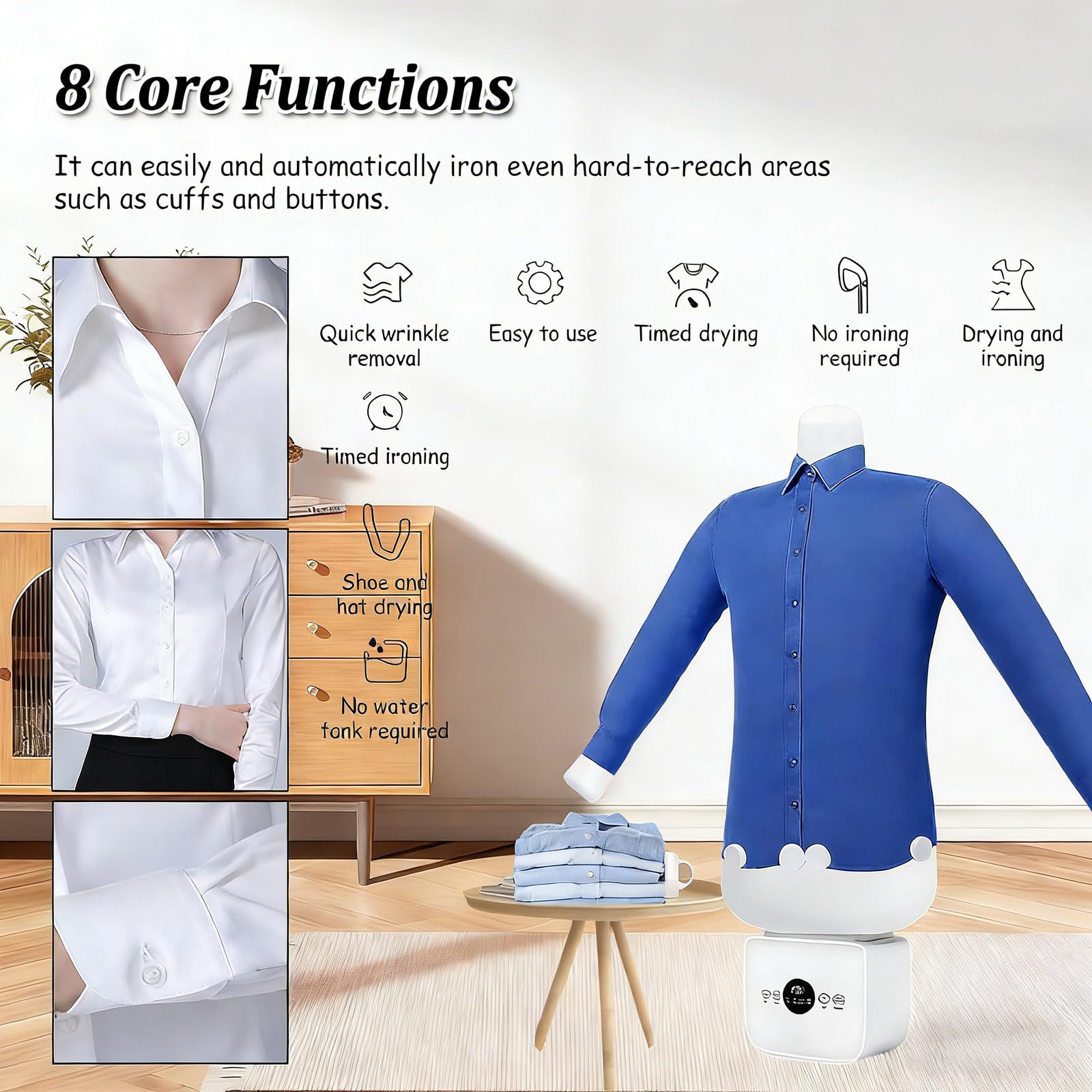 Máquina De Planchar Profesional Manos Libres Compacta, Secadora de Aire Caliente y Planchado Automático en 8 Min, para Camisas, Pantalones, Zapatos - Estudiantes y Profesionales