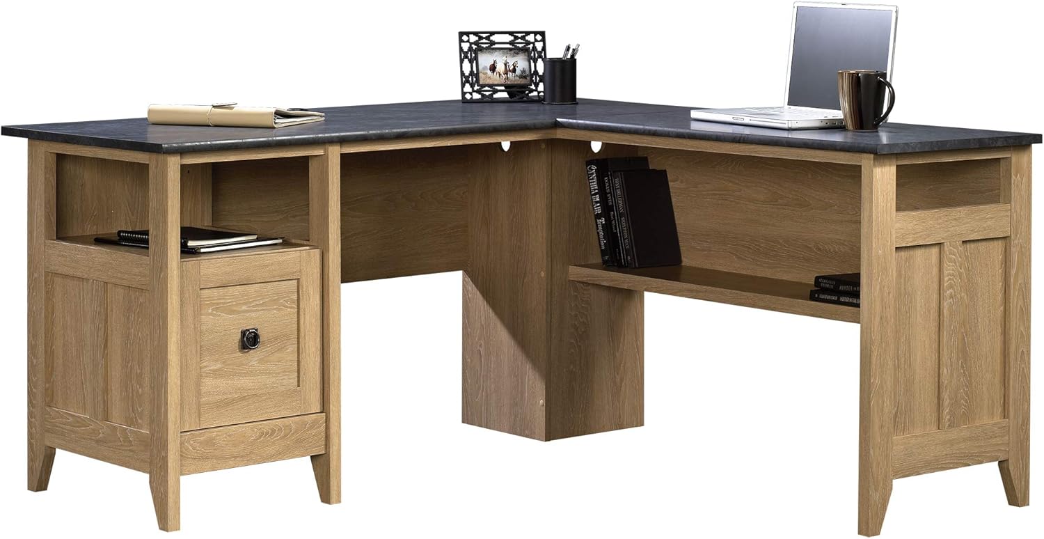 Dover Oak L-Shaped Corner Computer Desk with Filing Drawer