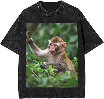 Oversized Tshirts for Men Vintage Cotton T-Shirts Naughty Monkey Short Sleeve Tees Loose Fit Tees Shirts